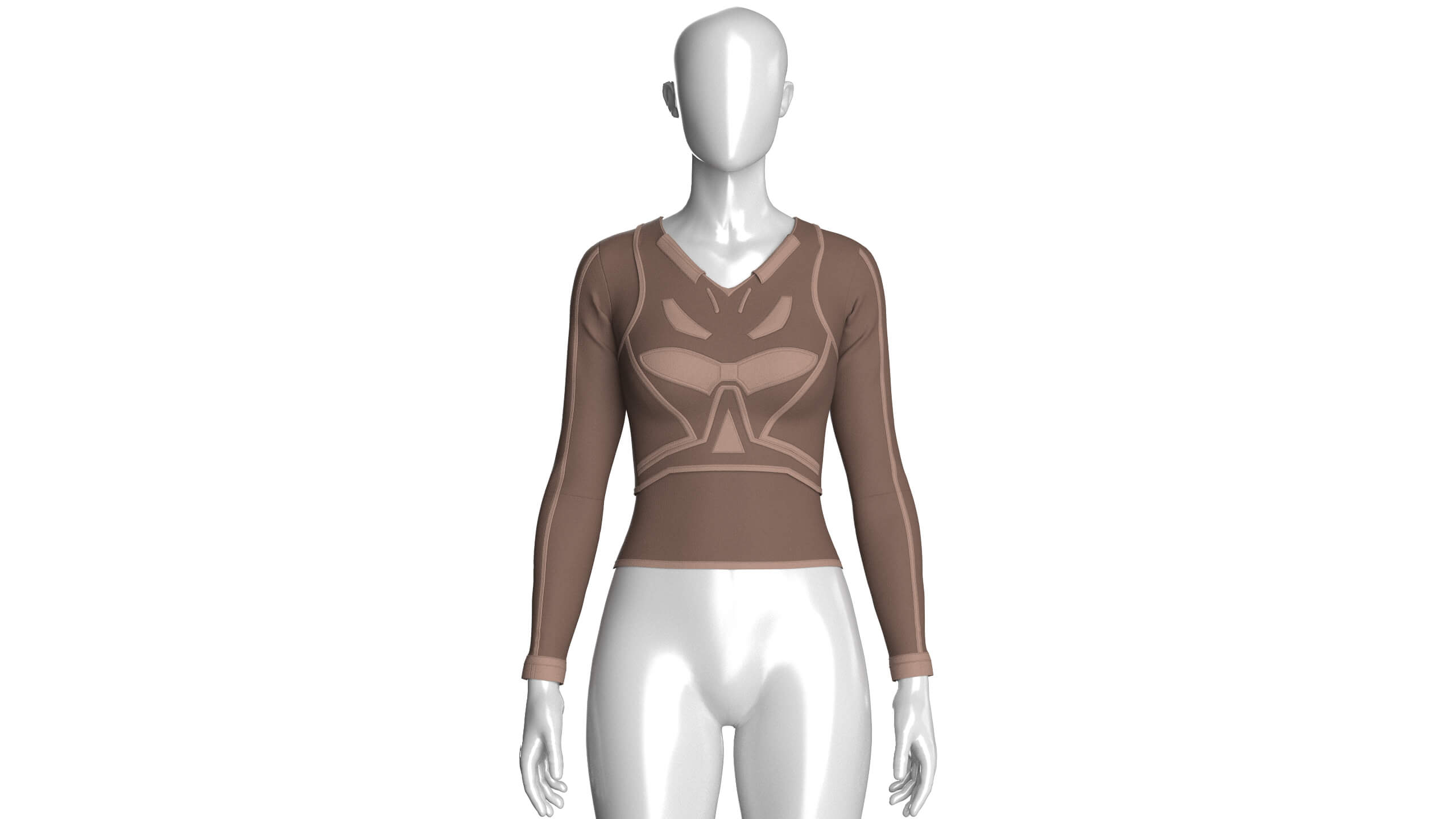 Girls Long-Sleeve Top with Light Beige Piping 3D Model