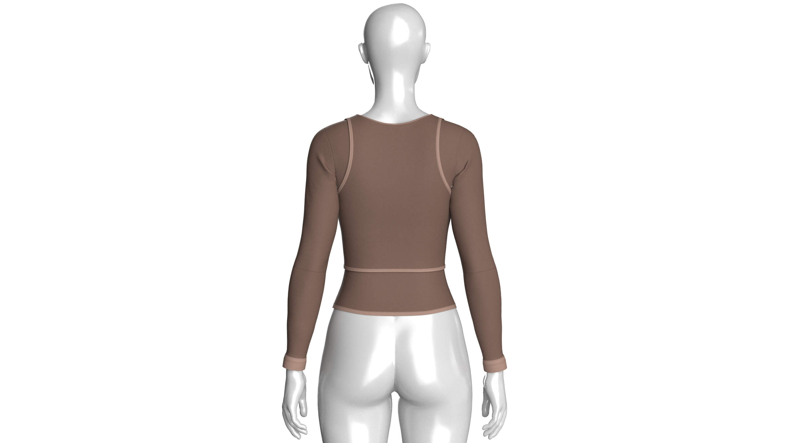 Girls Long-Sleeve Top with Light Beige Piping 3D Model