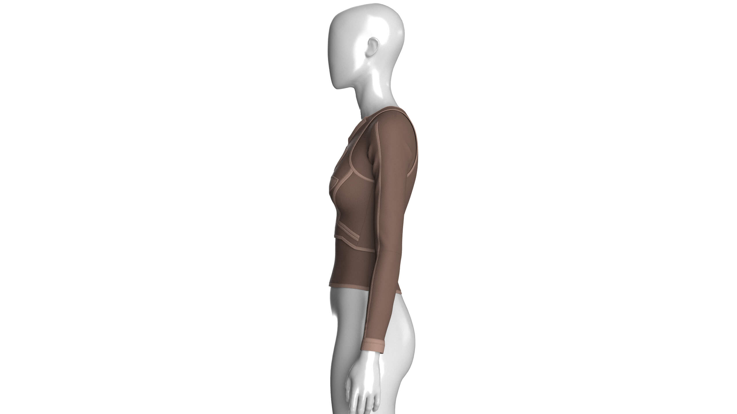 Girls Long-Sleeve Top with Light Beige Piping 3D Model