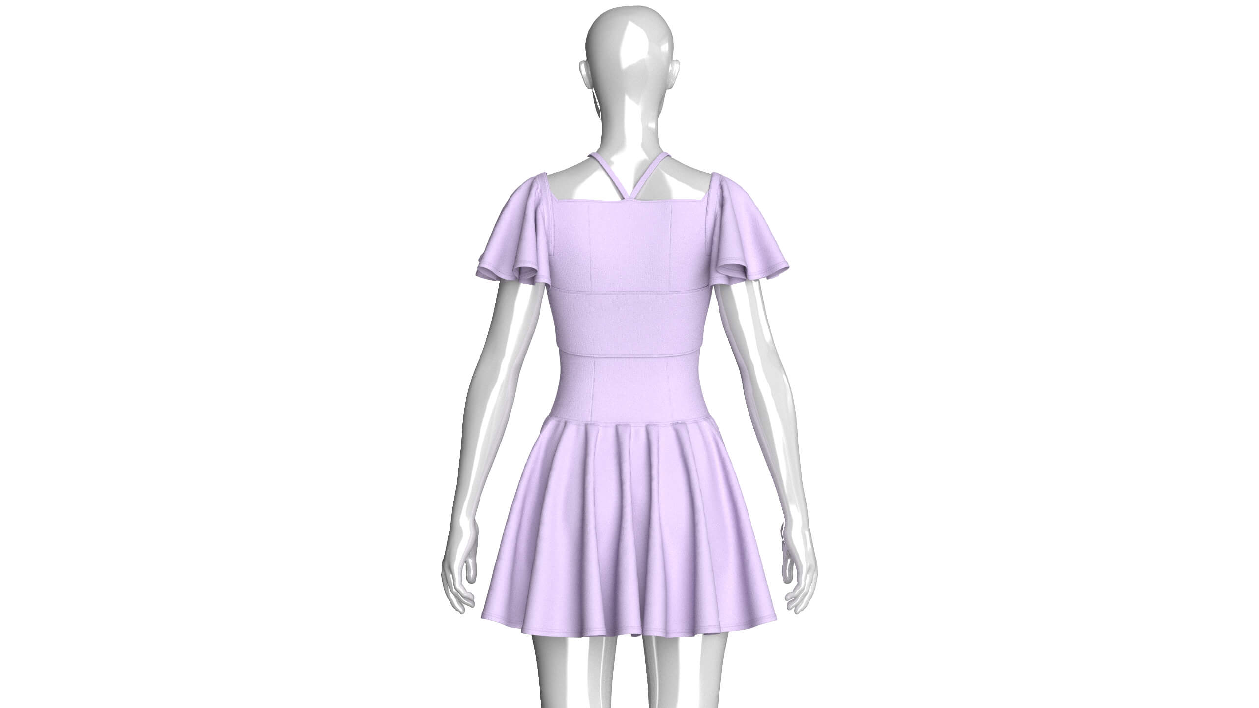 Girls Mini Dress with Flutter Sleeve 3D Model