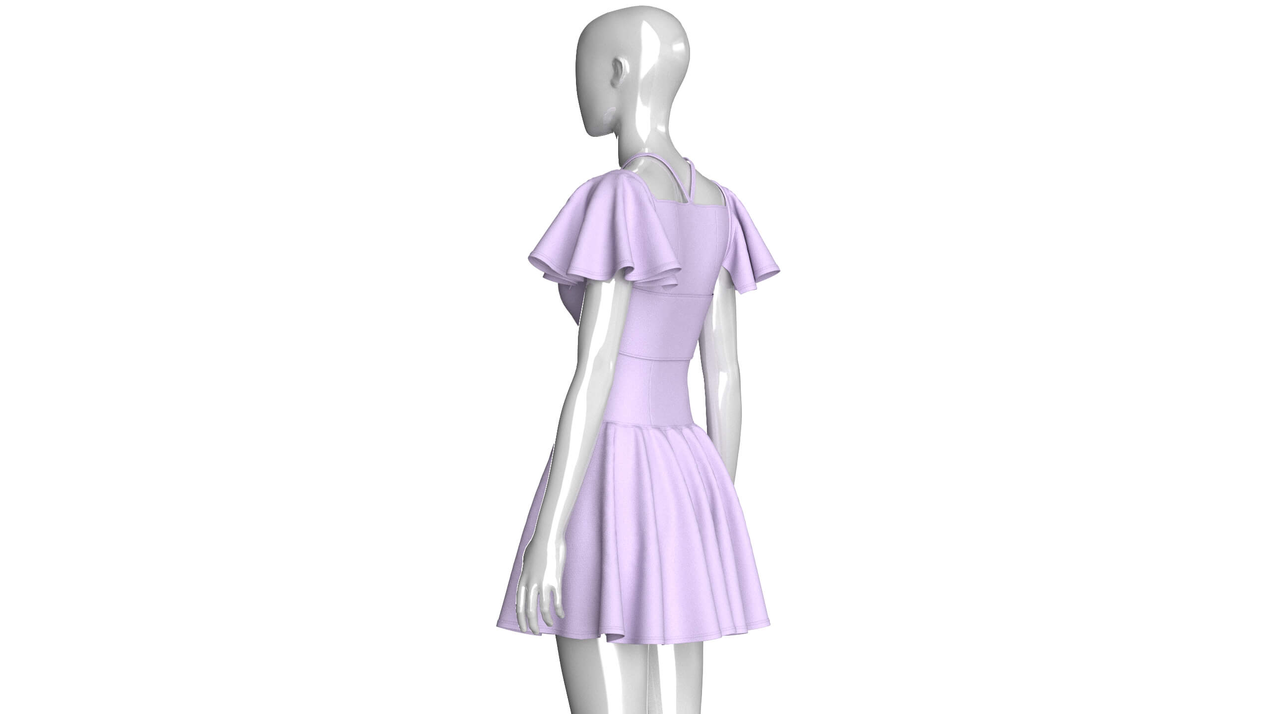 Girls Mini Dress with Flutter Sleeve 3D Model