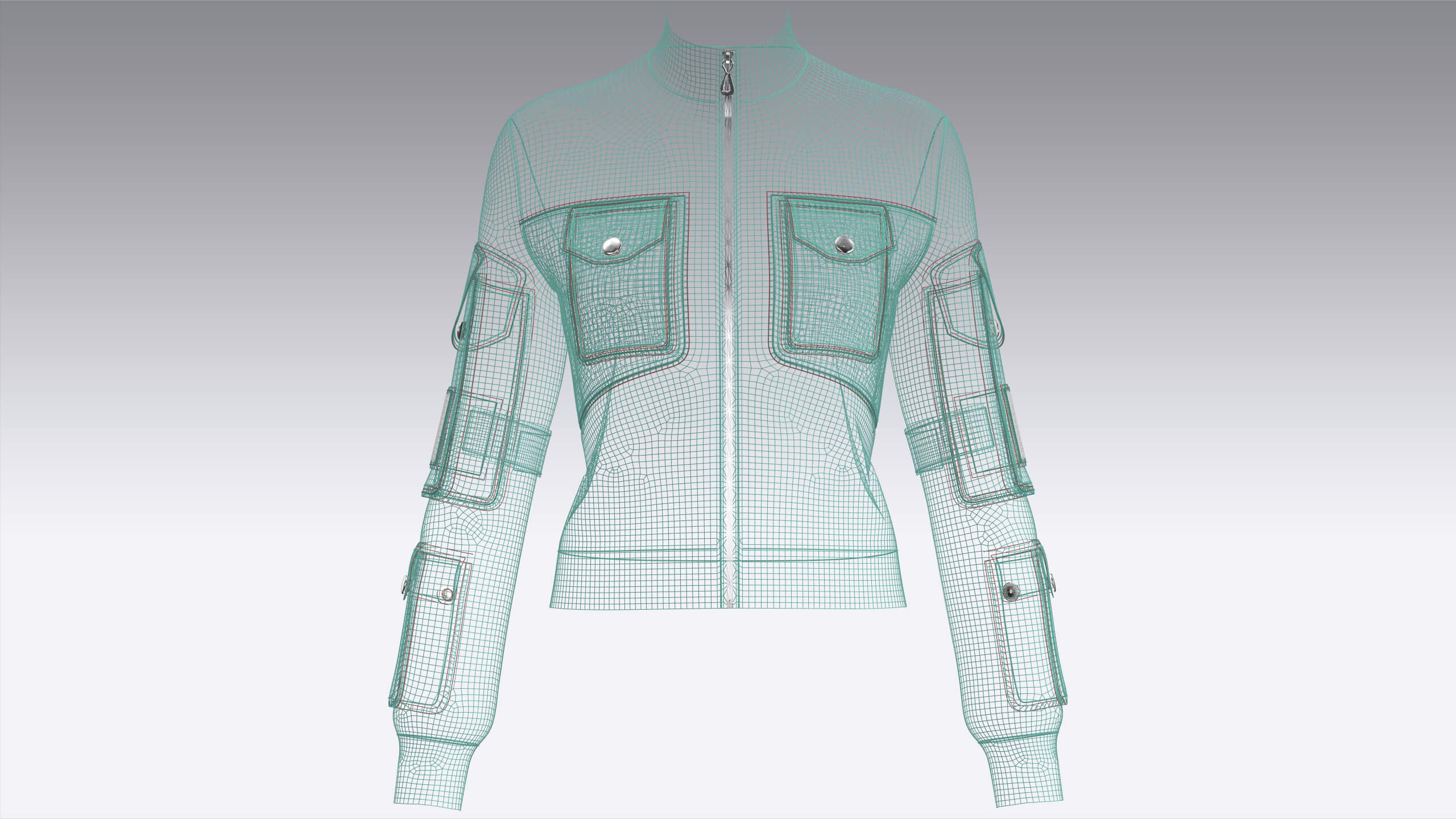 Girls Multi-Pocket Zip-Up Jacket 3D Model