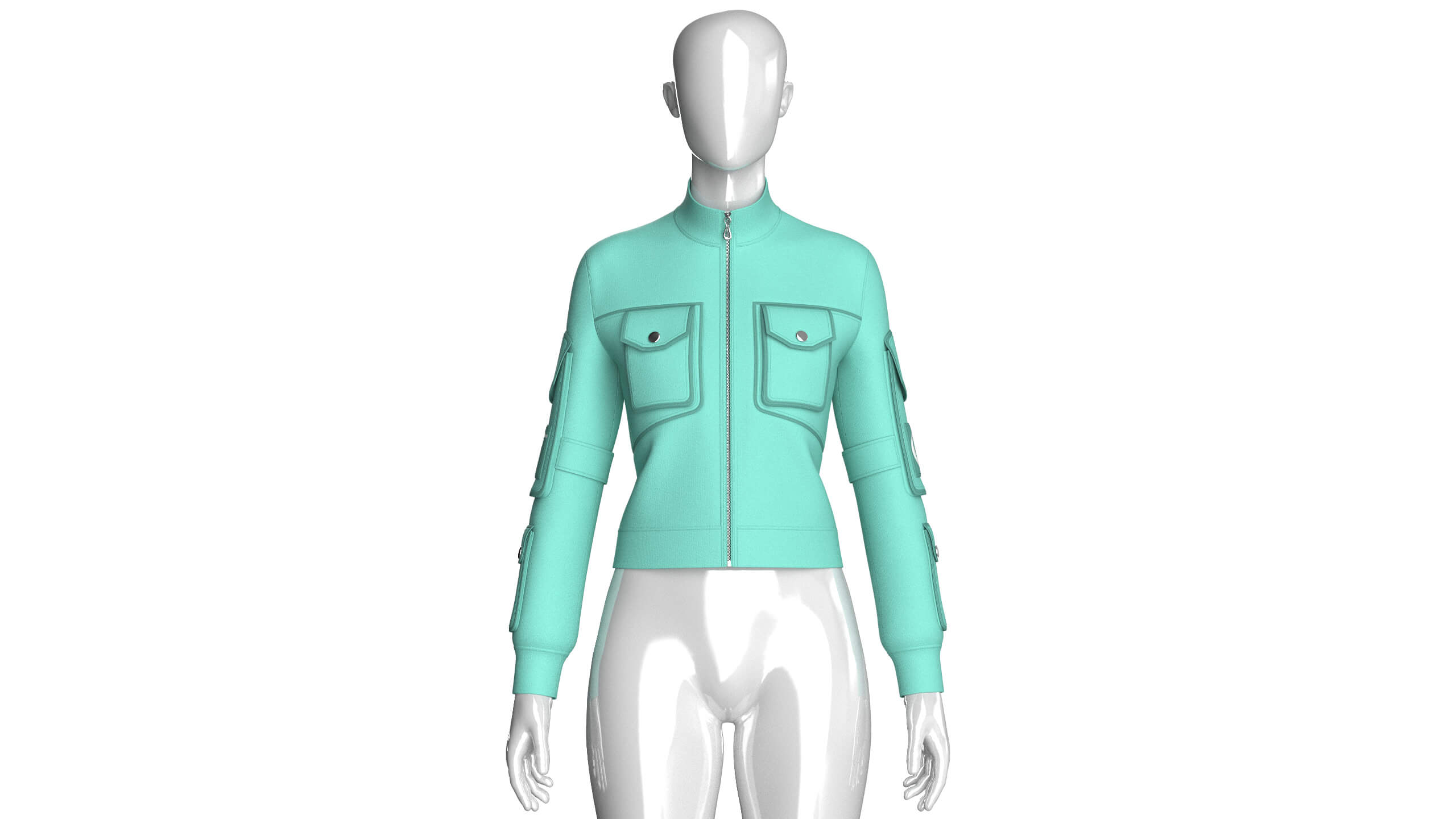 Girls Multi-Pocket Zip-Up Jacket 3D Model