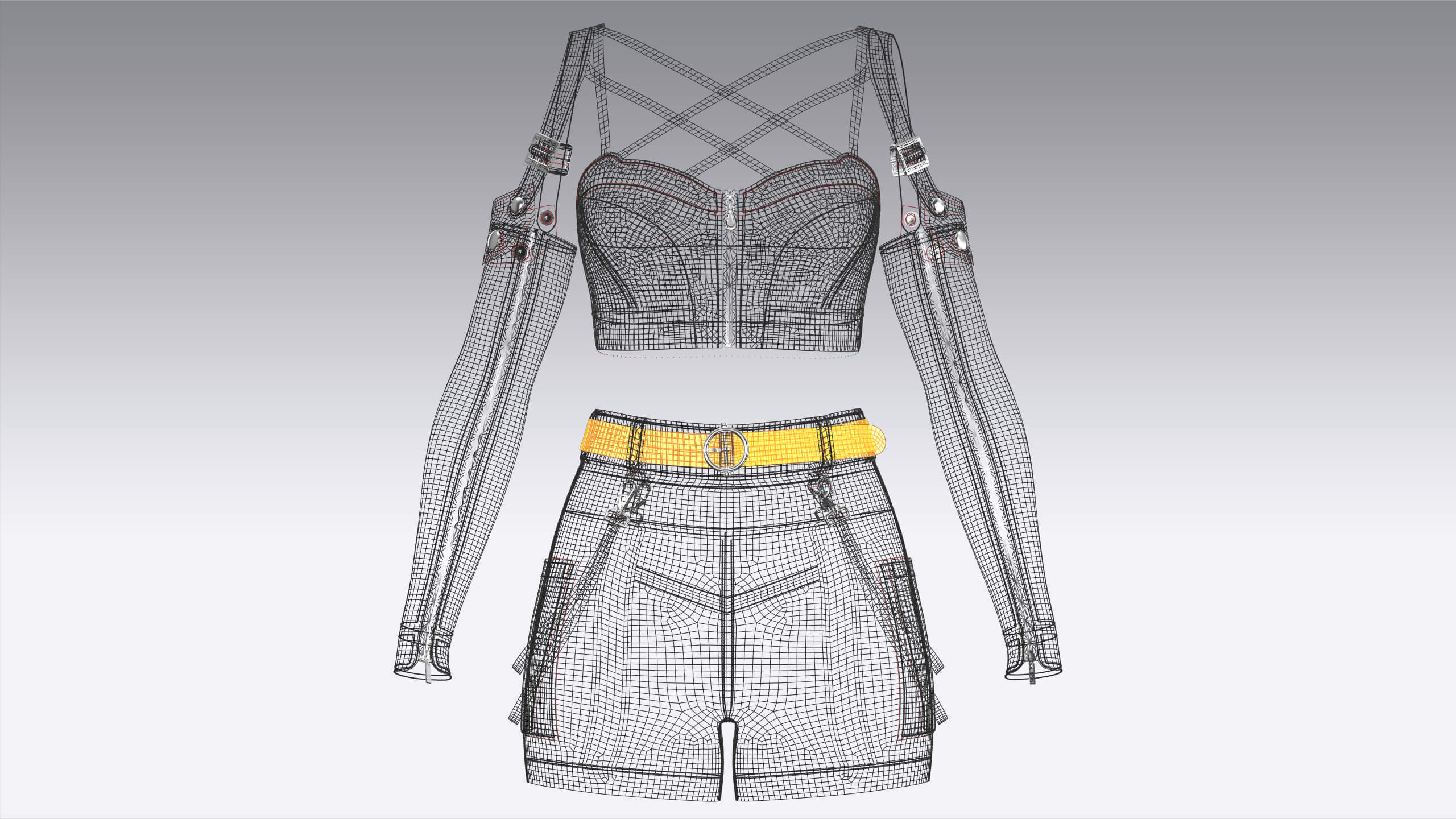 Girls Multi-Strap Crop Top with Shorts 3D Model