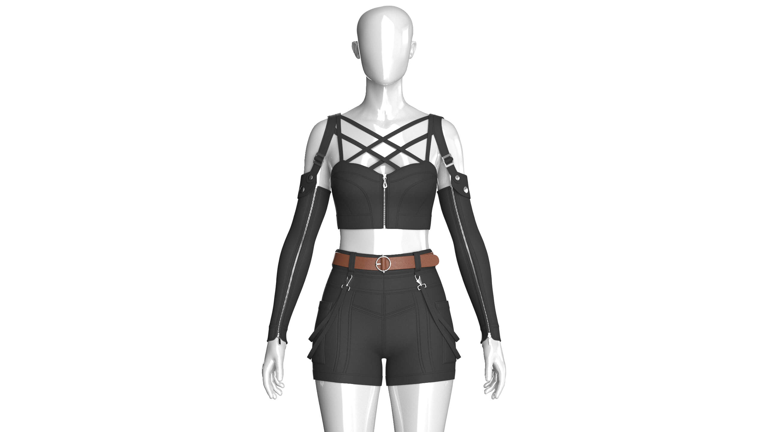 Girls Multi-Strap Crop Top with Shorts 3D Model