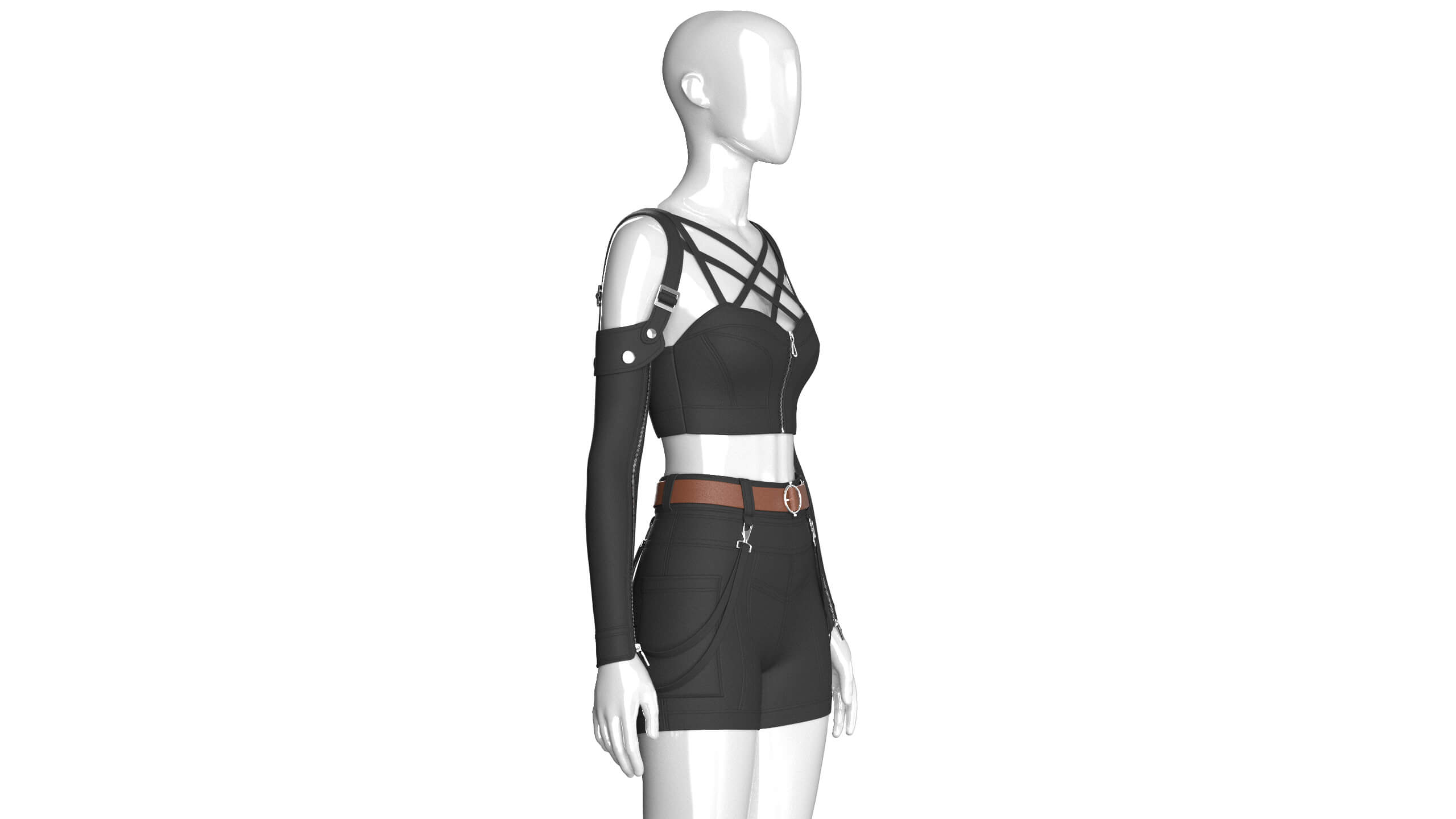 Girls Multi-Strap Crop Top with Shorts 3D Model