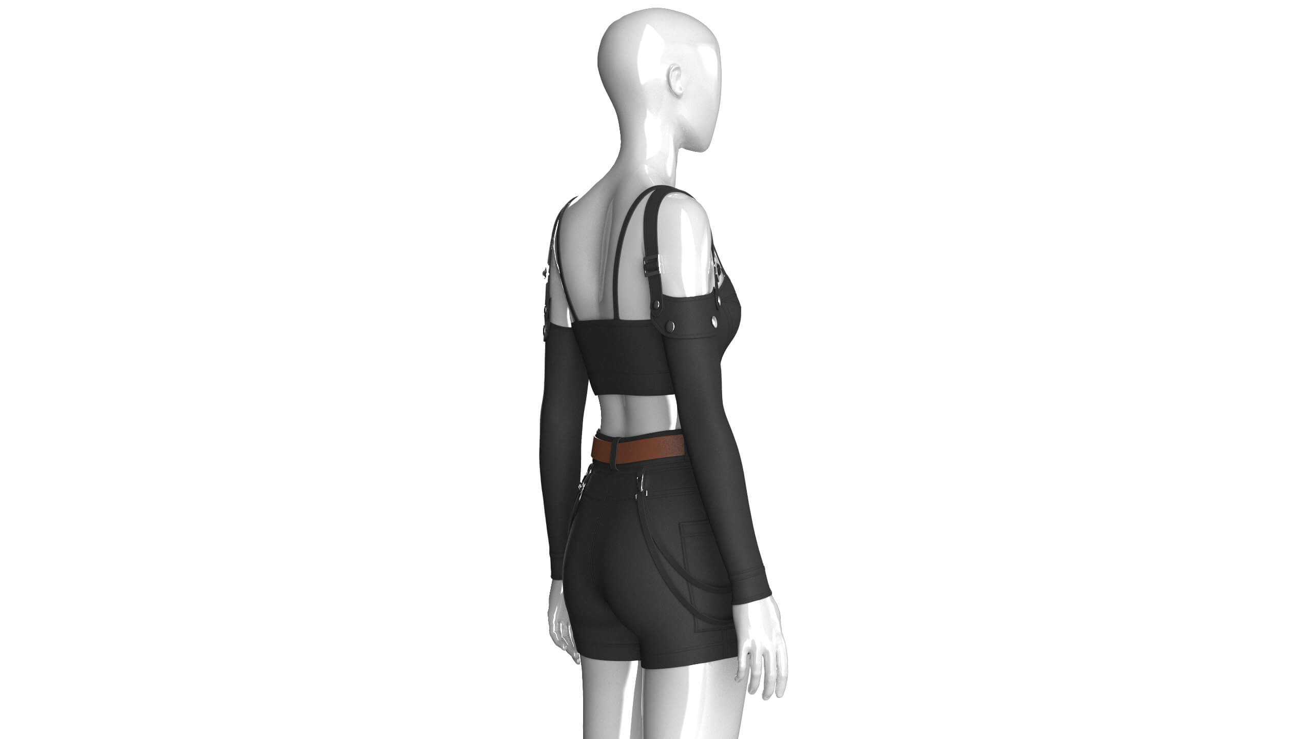 Girls Multi-Strap Crop Top with Shorts 3D Model