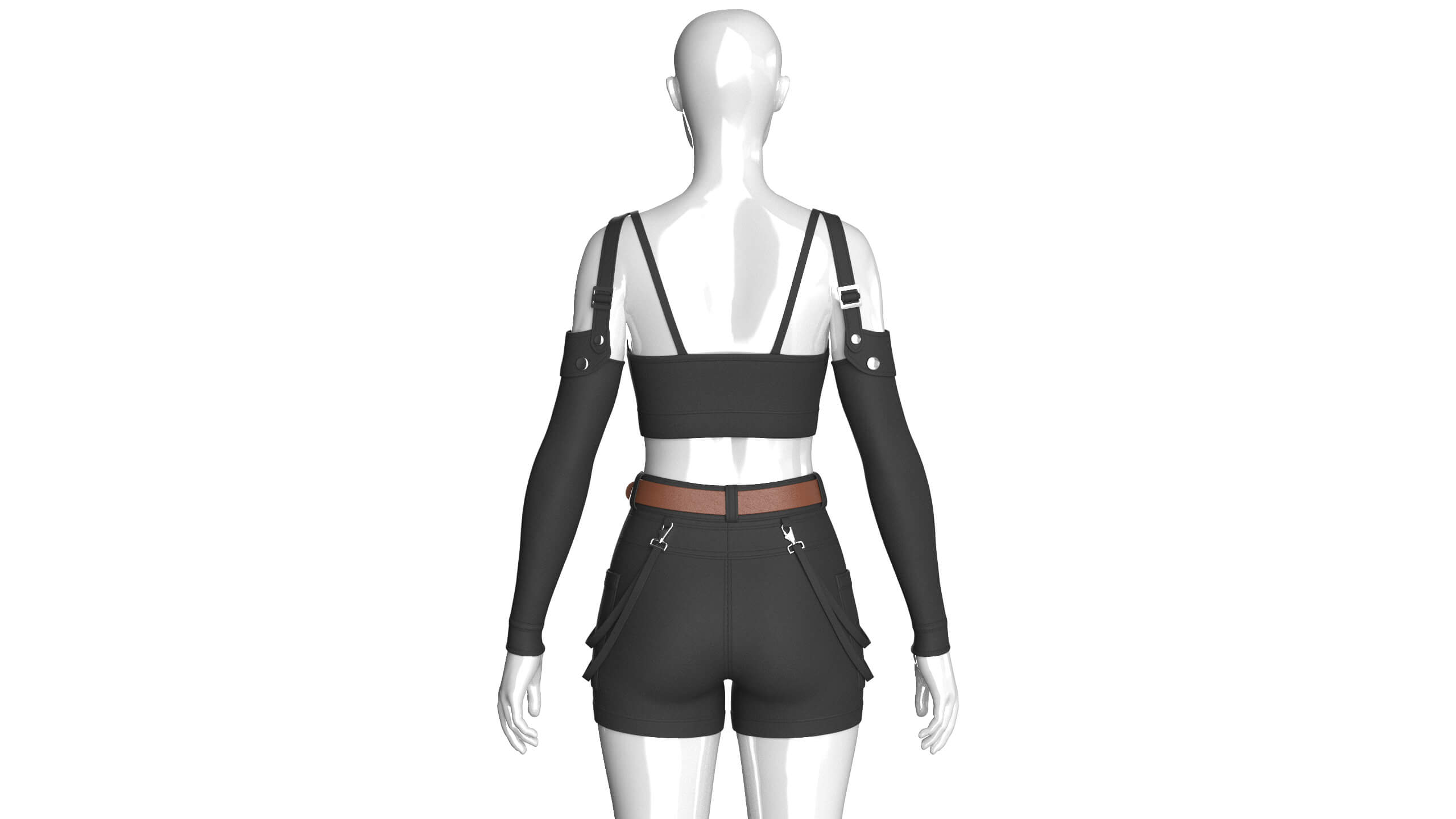 Girls Multi-Strap Crop Top with Shorts 3D Model