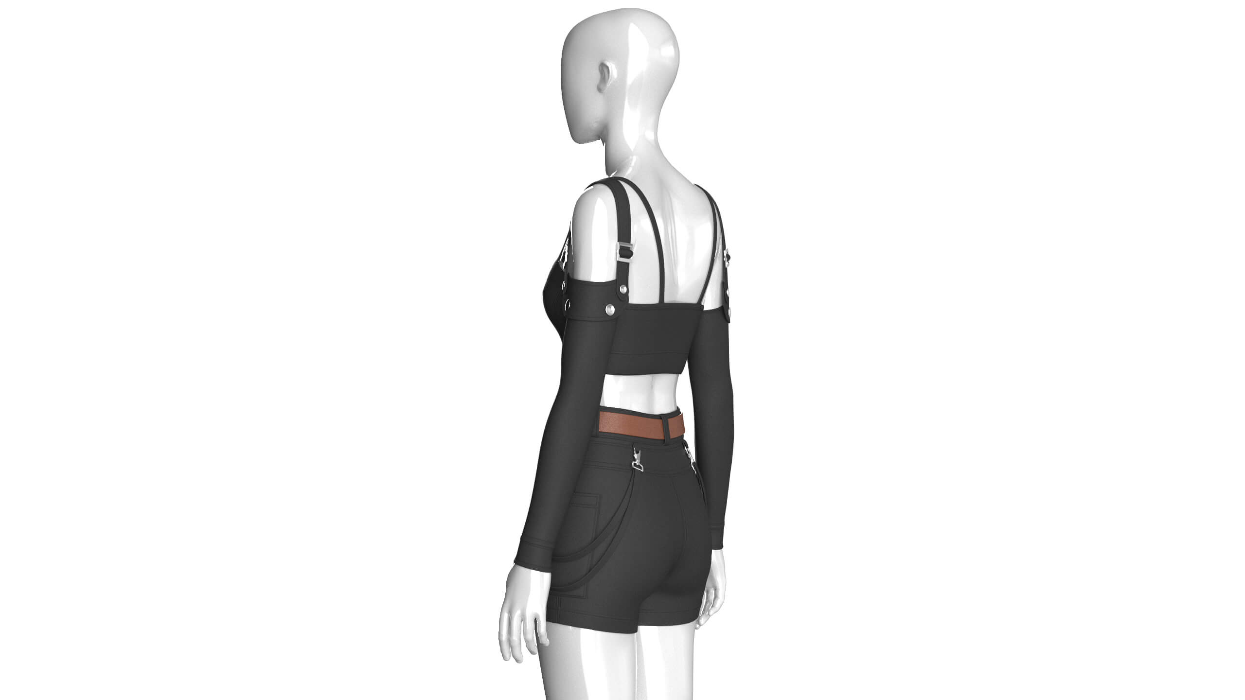 Girls Multi-Strap Crop Top with Shorts 3D Model