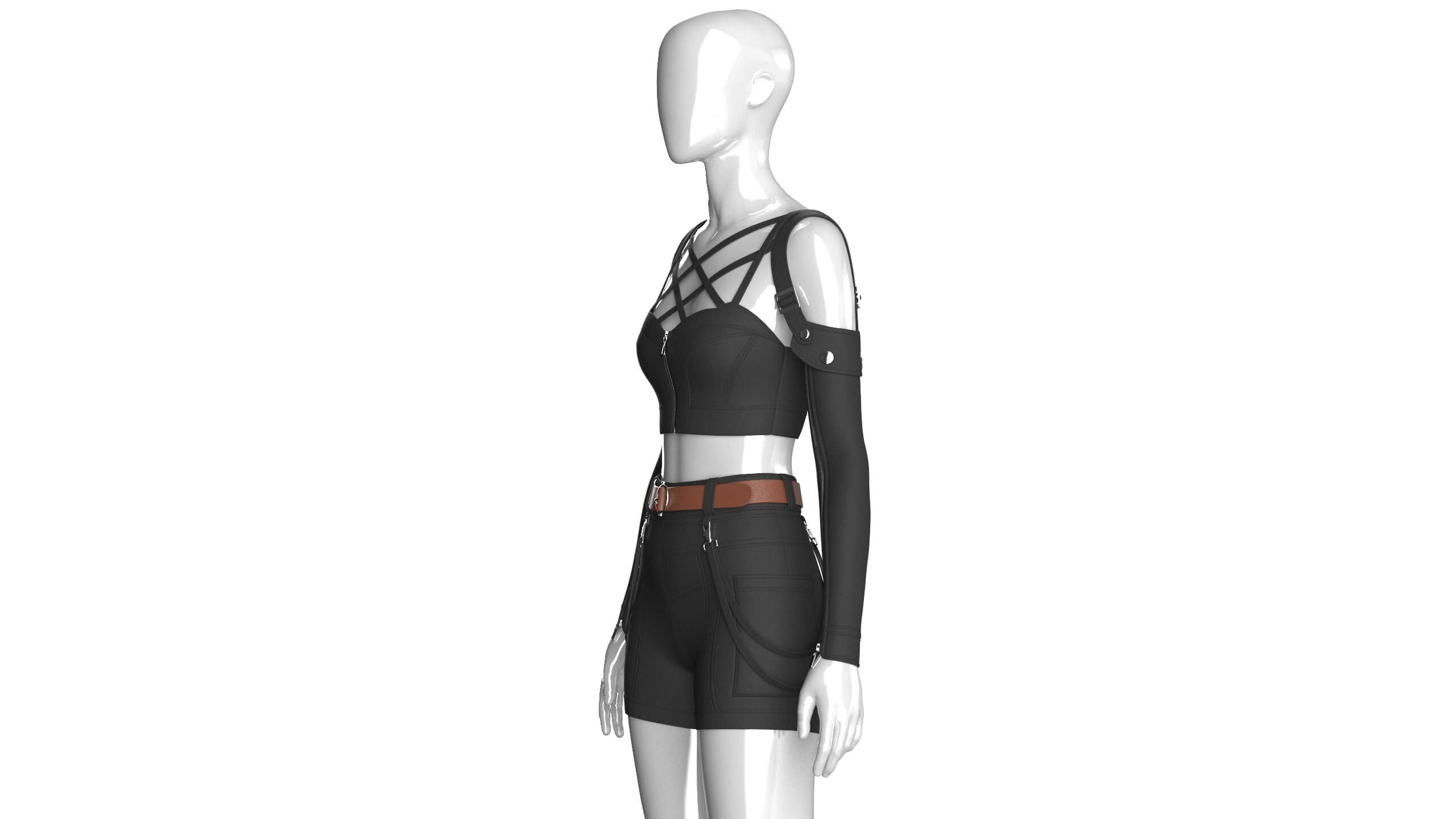 Girls Multi-Strap Crop Top with Shorts 3D Model