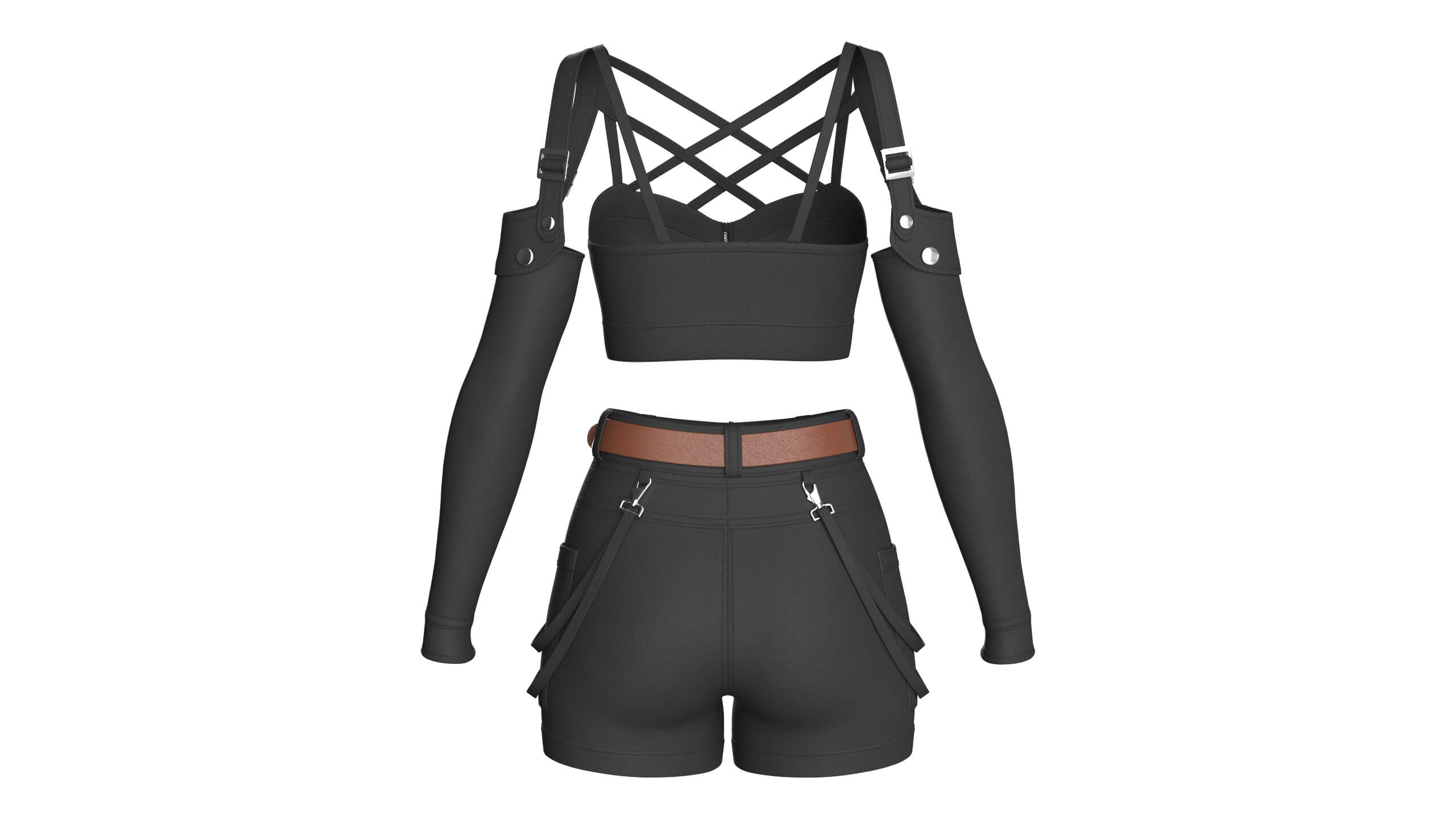 Girls Multi-Strap Crop Top with Shorts 3D Model