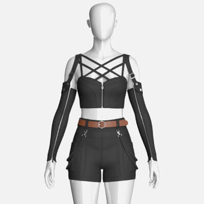 Girls Multi-Strap Crop Top with Shorts 3D Model