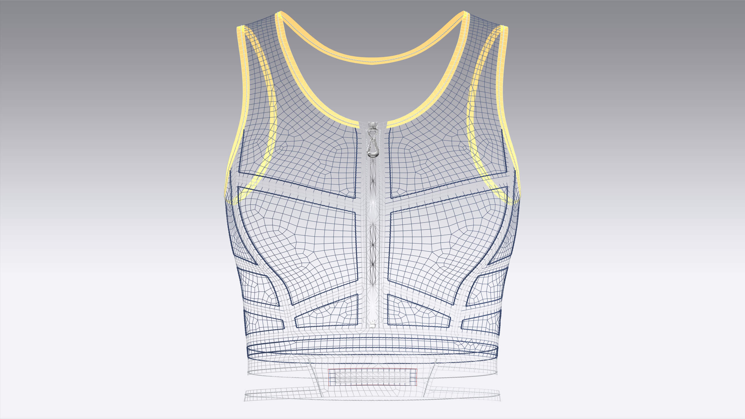 Girls Navy Blue Front Zip Crop Top with Piping 3D Model