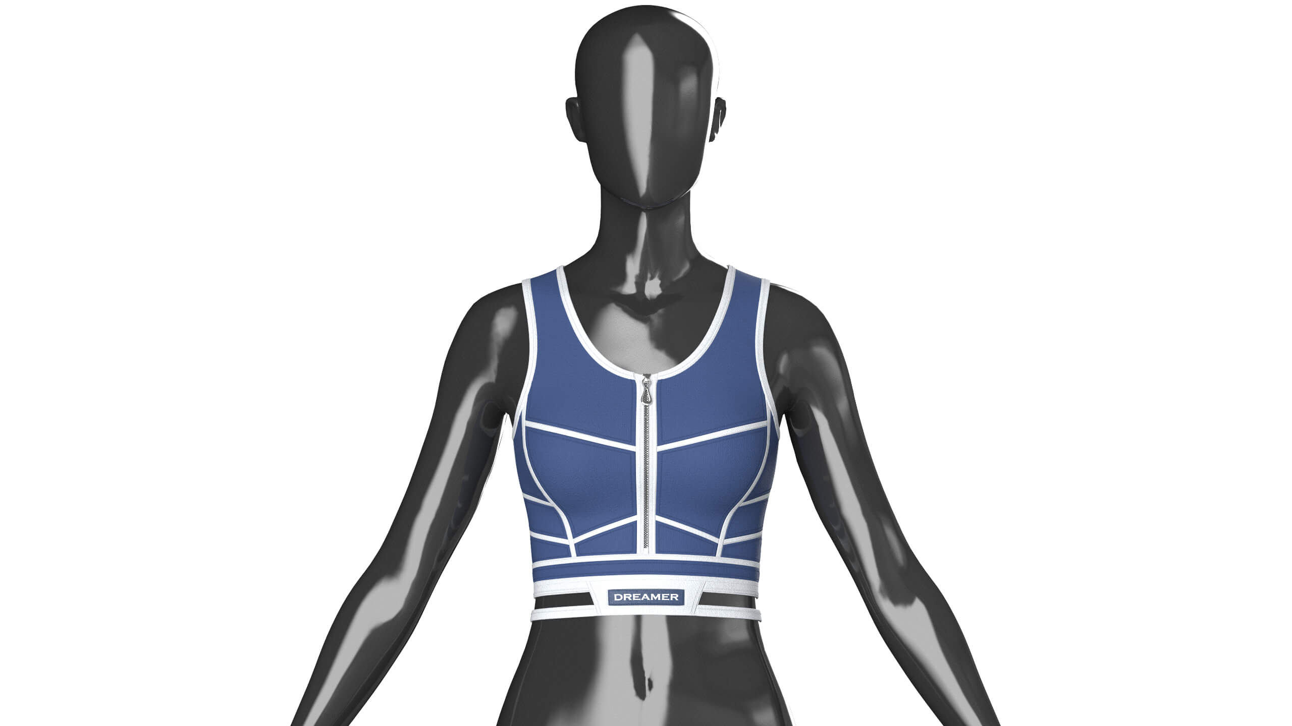 Girls Navy Blue Front Zip Crop Top with Piping 3D Model