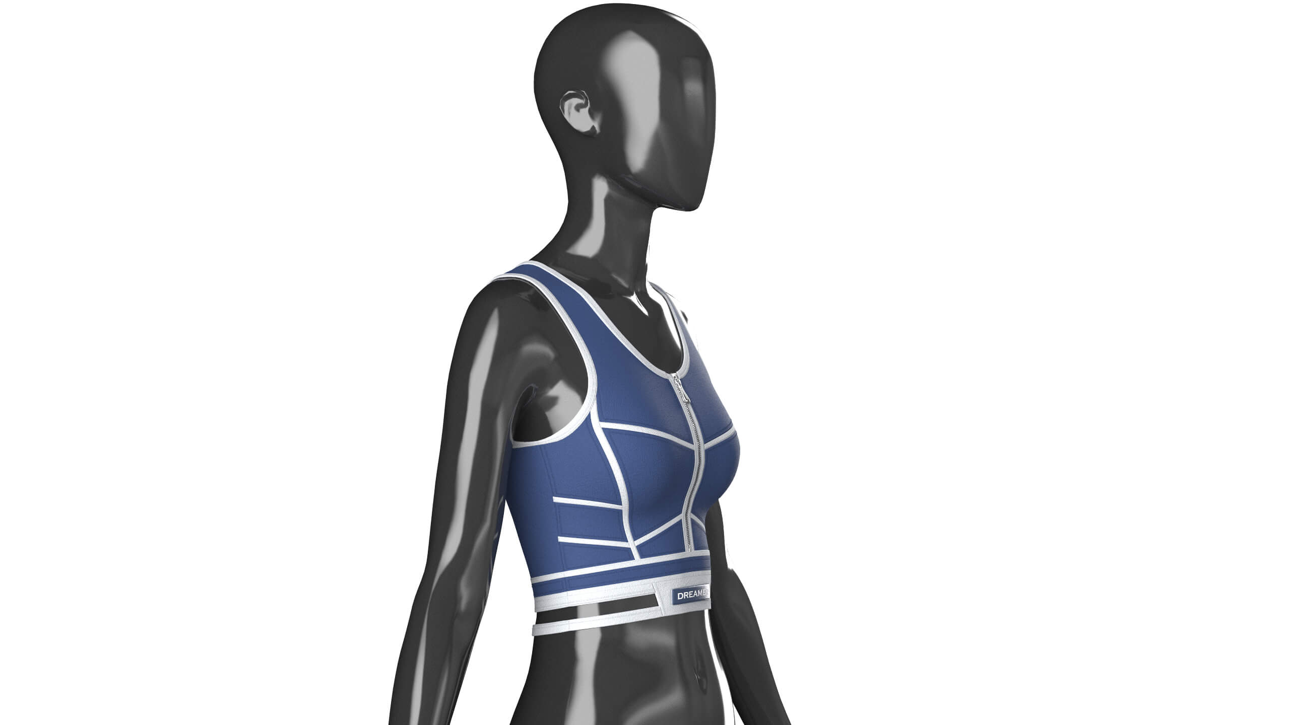 Girls Navy Blue Front Zip Crop Top with Piping 3D Model