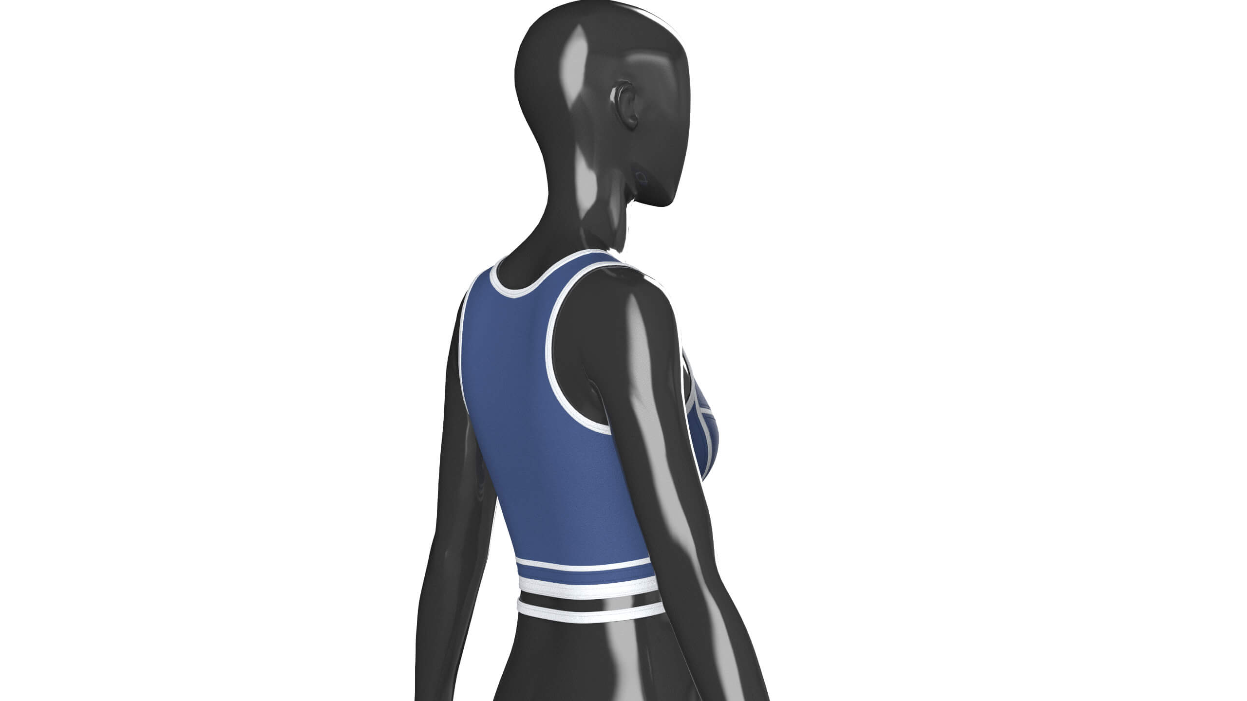 Girls Navy Blue Front Zip Crop Top with Piping 3D Model