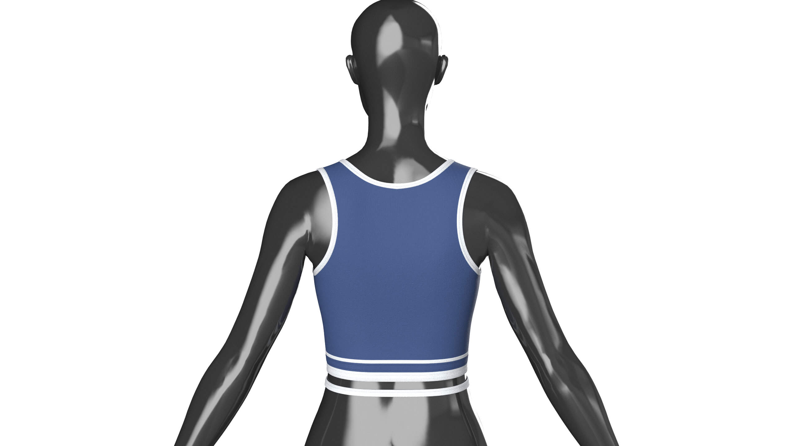 Girls Navy Blue Front Zip Crop Top with Piping 3D Model
