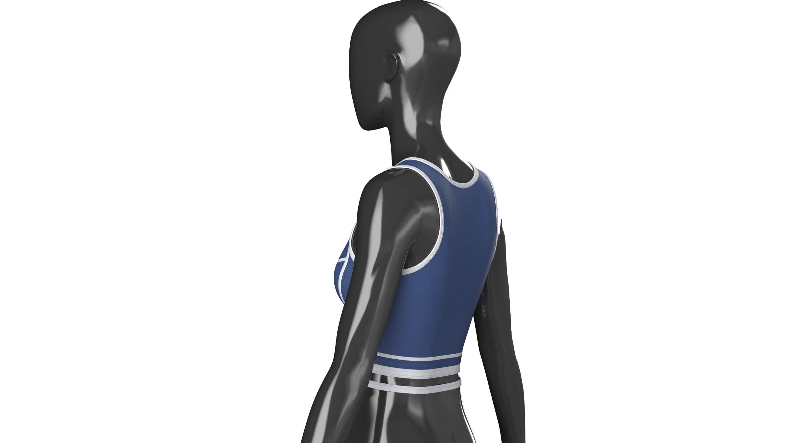 Girls Navy Blue Front Zip Crop Top with Piping 3D Model
