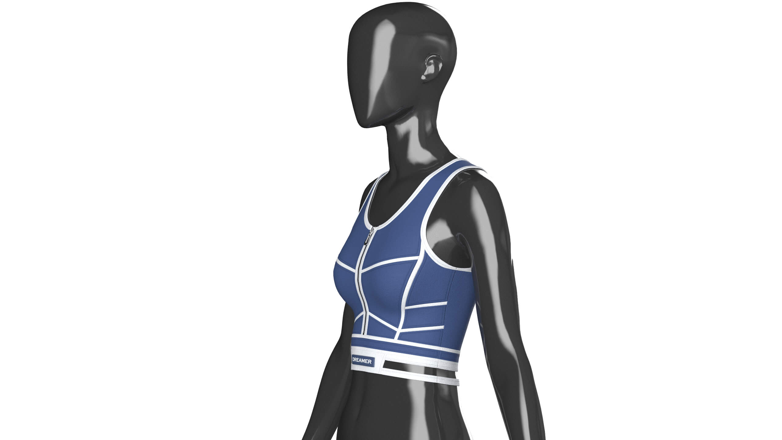 Girls Navy Blue Front Zip Crop Top with Piping 3D Model