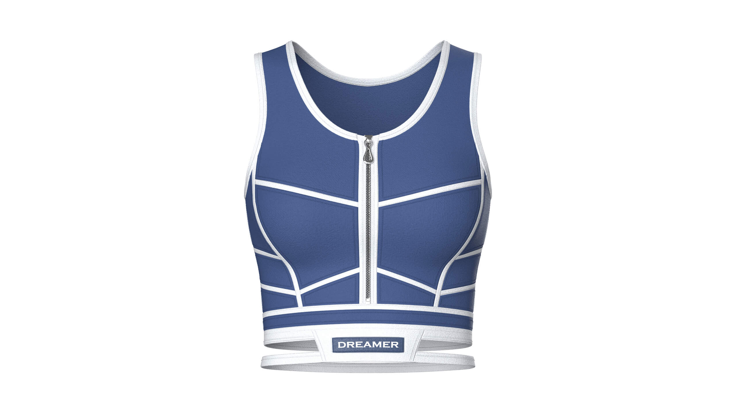 Girls Navy Blue Front Zip Crop Top with Piping 3D Model
