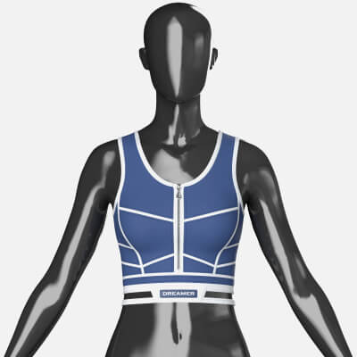 Girls Navy Blue Front Zip Crop Top with Piping