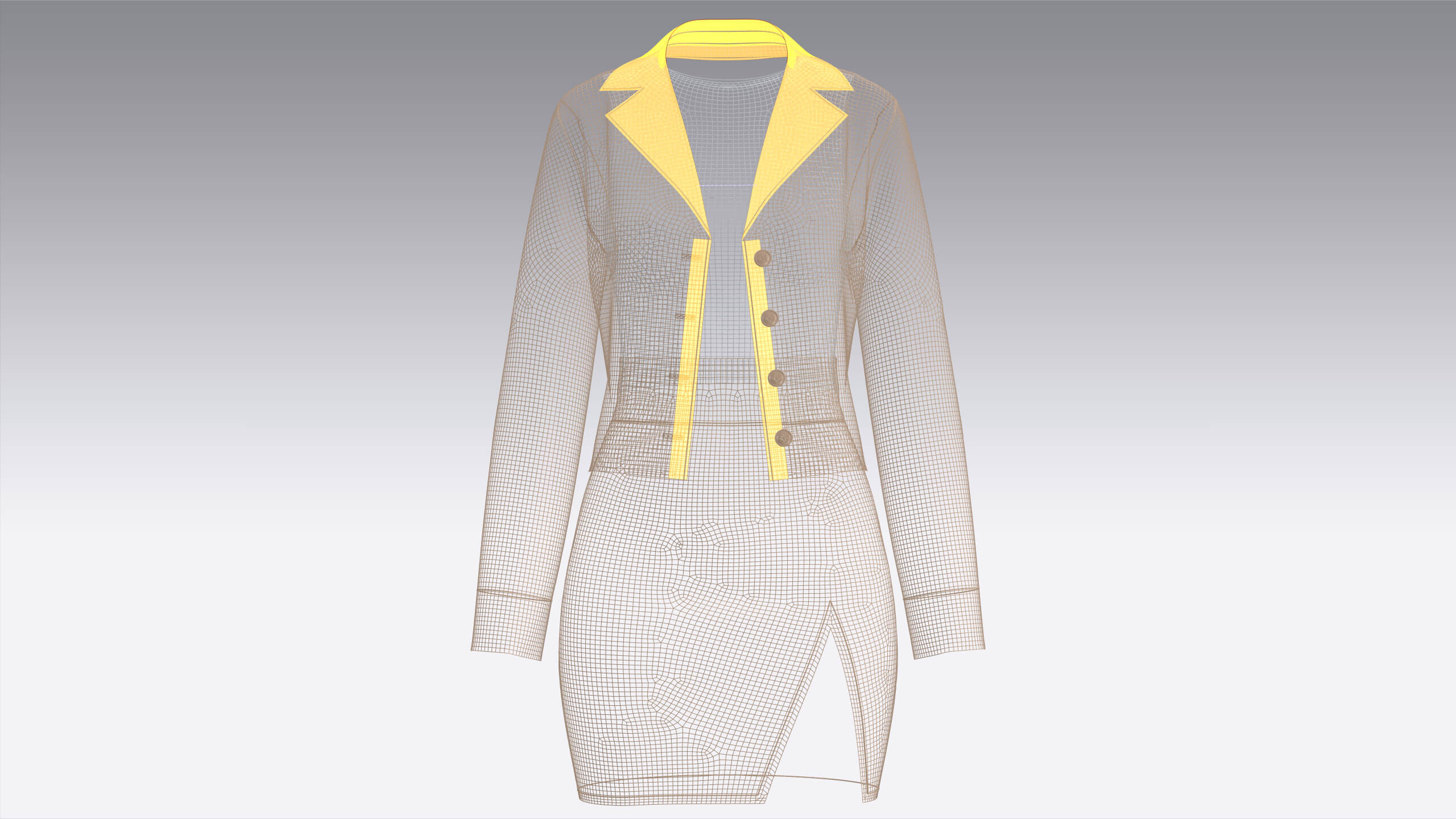 Girls Notch-Lapel Blazer with Front Slit Skirt 3D Model