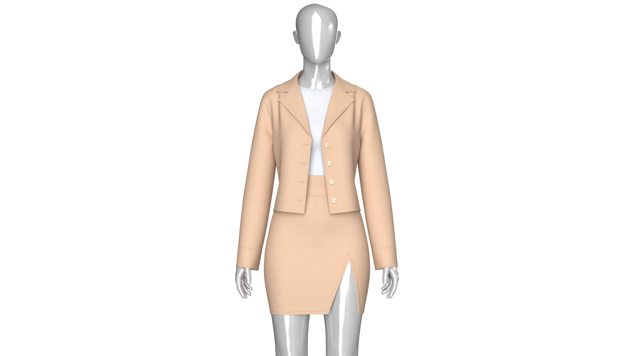 Girls Notch-Lapel Blazer with Front Slit Skirt 3D Model