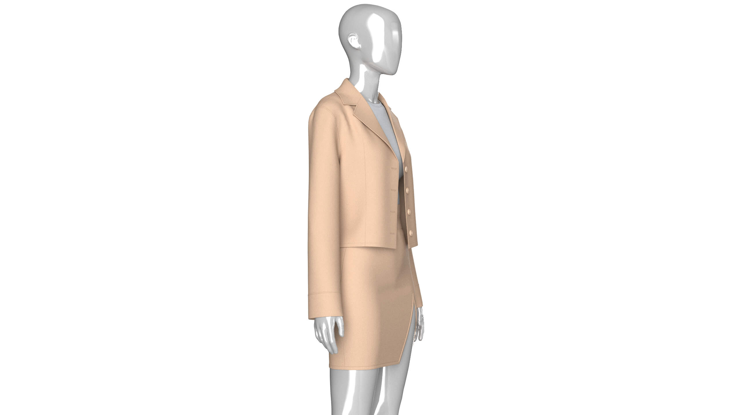 Girls Notch-Lapel Blazer with Front Slit Skirt 3D Model