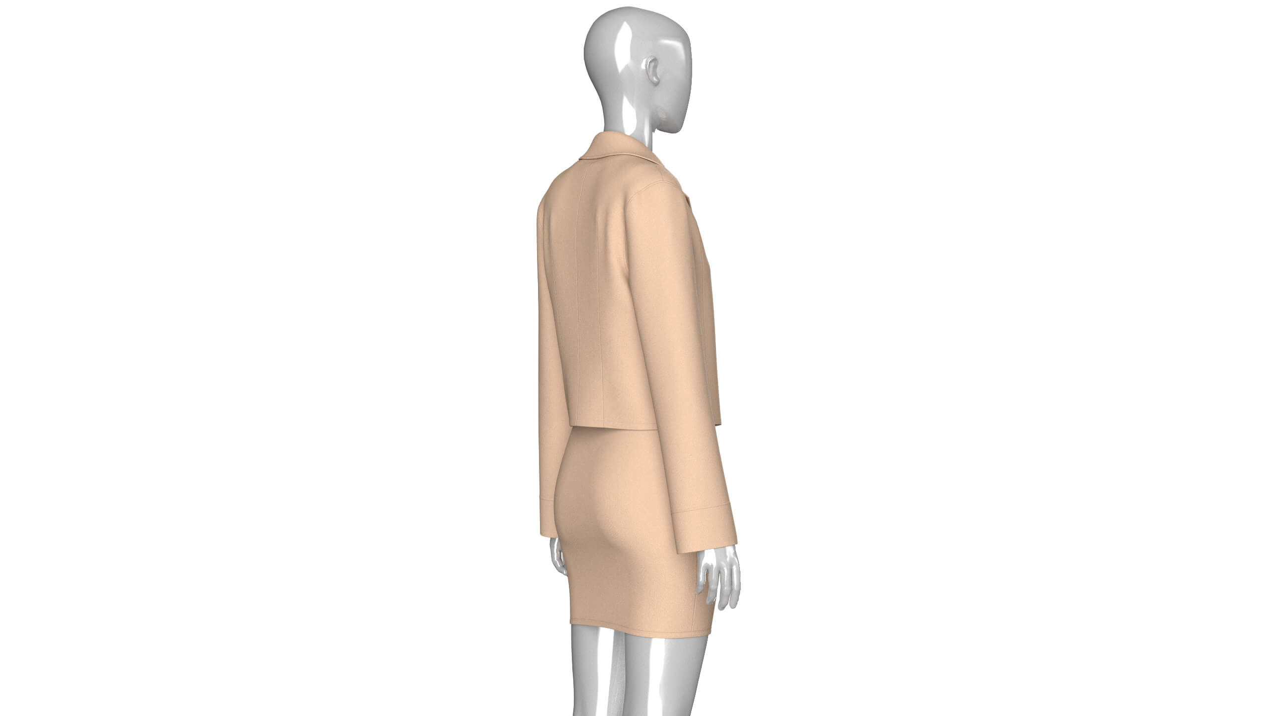 Girls Notch-Lapel Blazer with Front Slit Skirt 3D Model