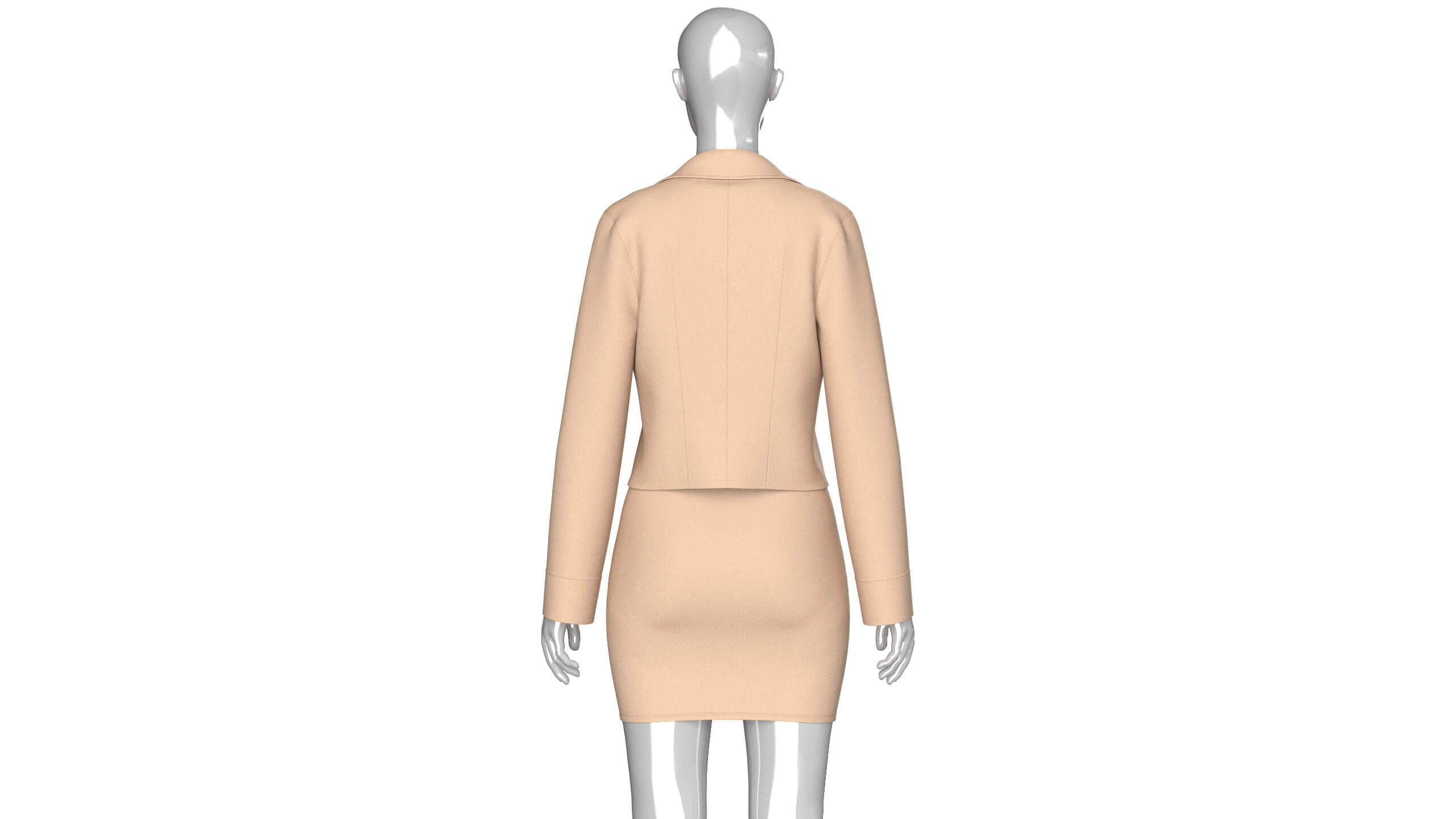 Girls Notch-Lapel Blazer with Front Slit Skirt 3D Model