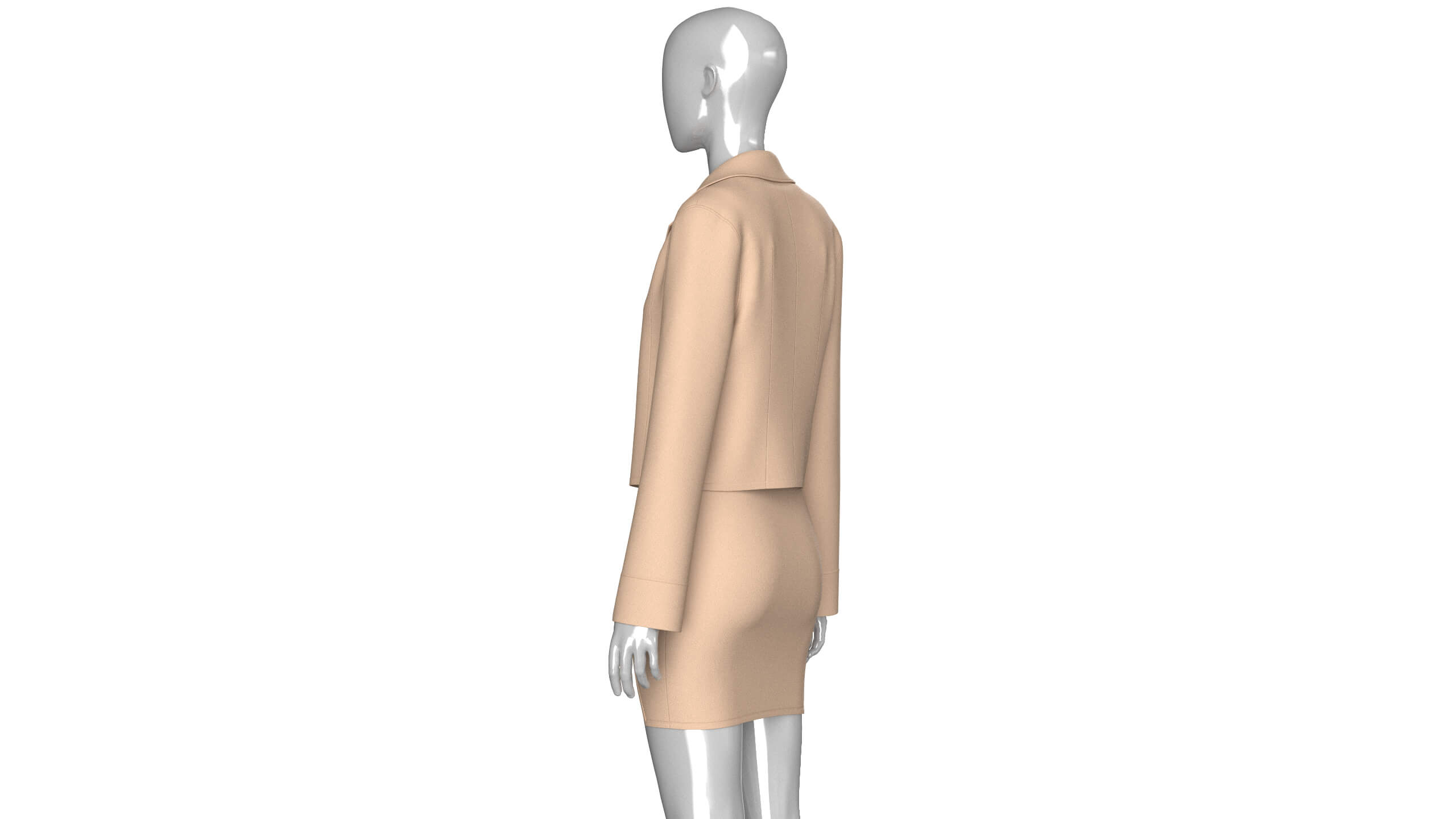 Girls Notch-Lapel Blazer with Front Slit Skirt 3D Model