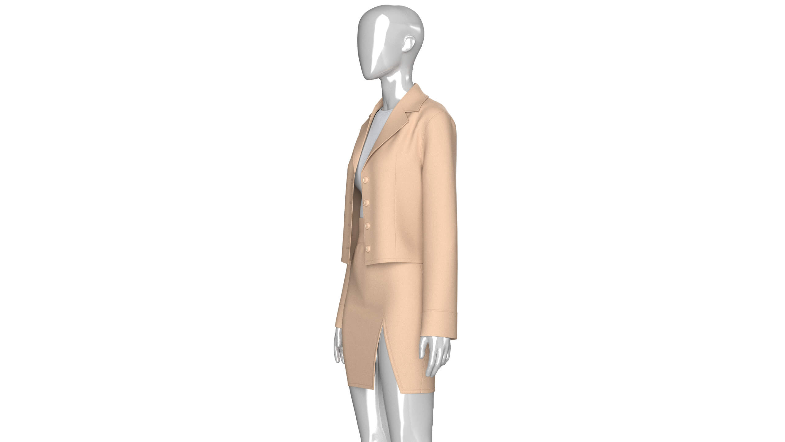 Girls Notch-Lapel Blazer with Front Slit Skirt 3D Model