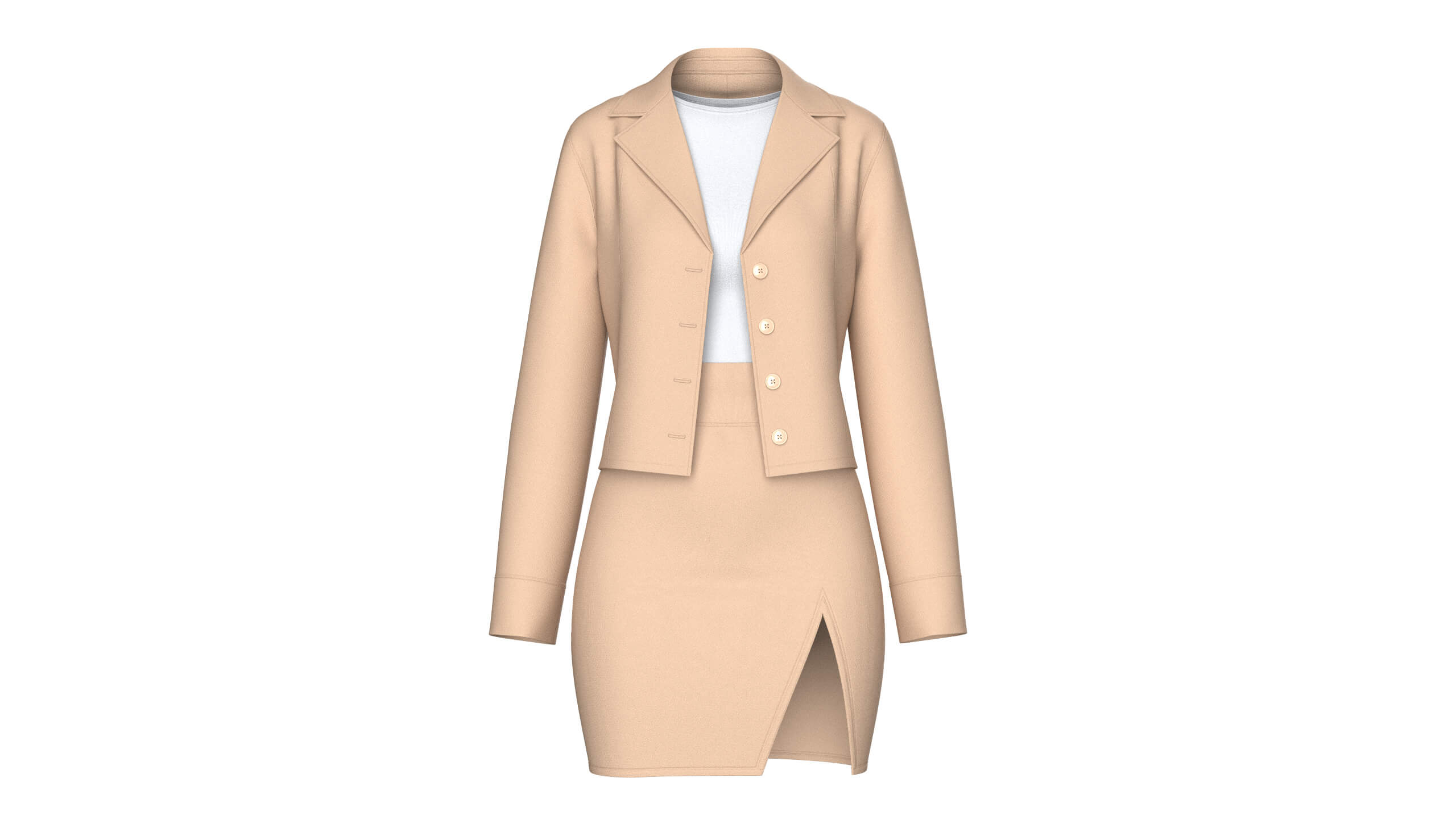 Girls Notch-Lapel Blazer with Front Slit Skirt 3D Model