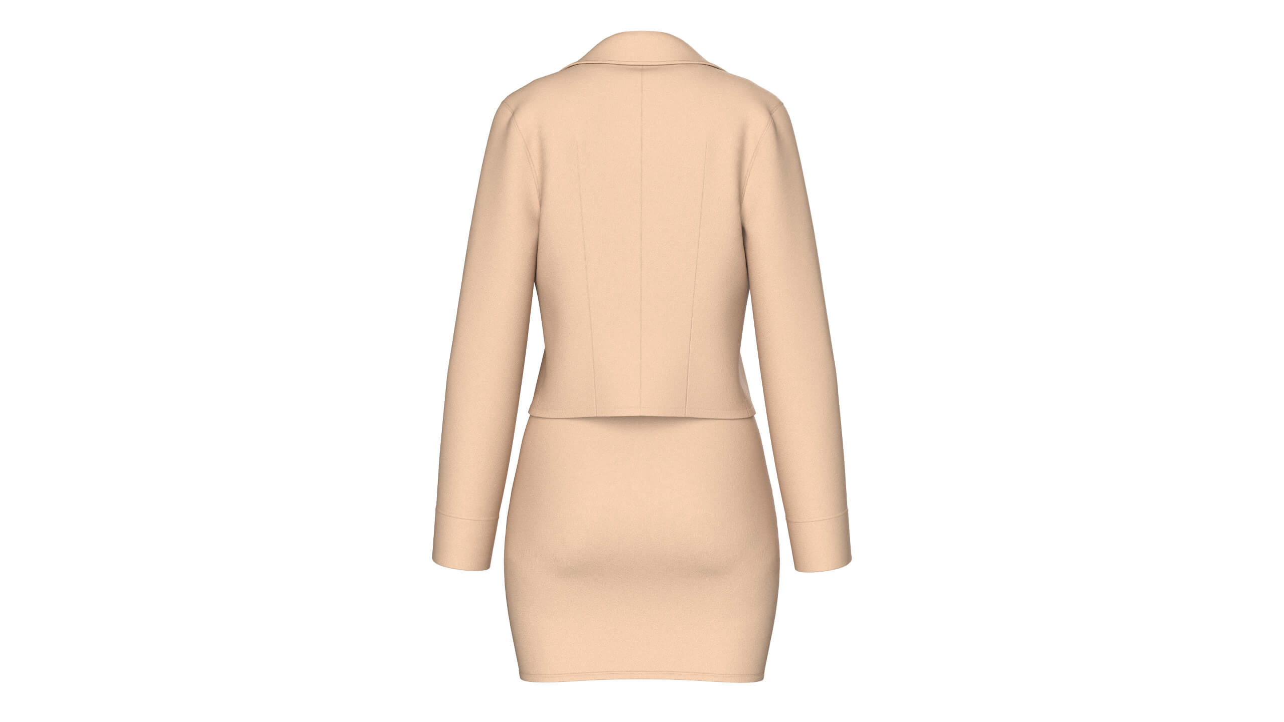 Girls Notch-Lapel Blazer with Front Slit Skirt 3D Model