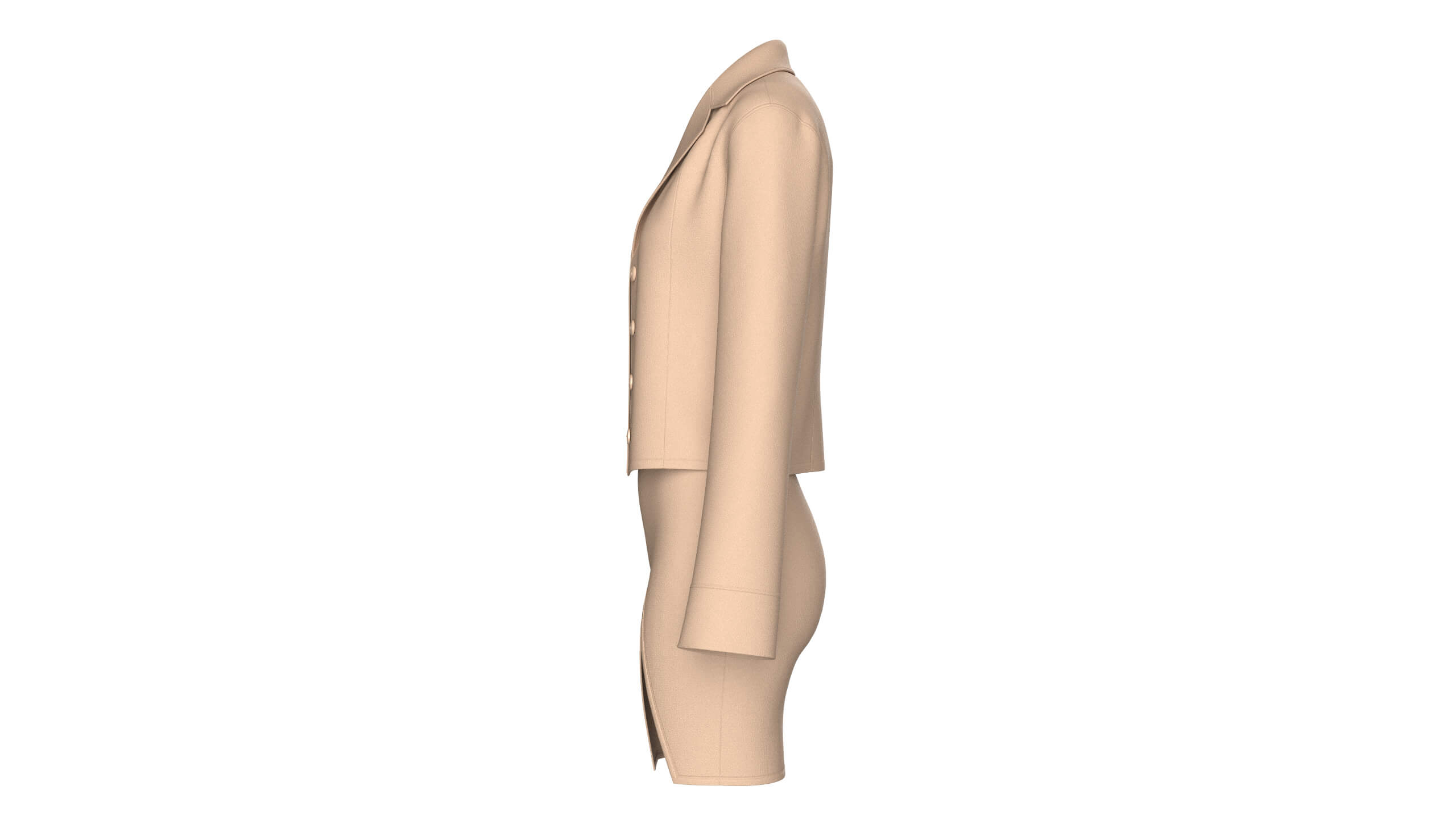 Girls Notch-Lapel Blazer with Front Slit Skirt 3D Model