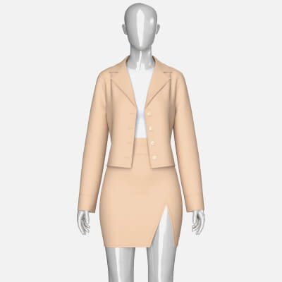 Girls Notch-Lapel Blazer with Front Slit Skirt