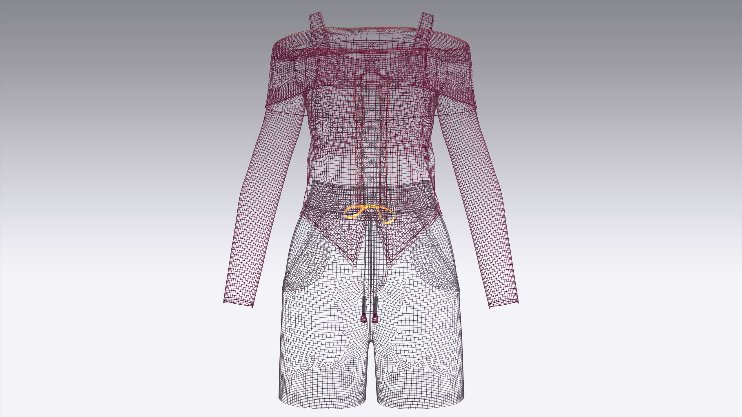 Girls Off Shoulder Lace-Up Top with Shorts 3D Model