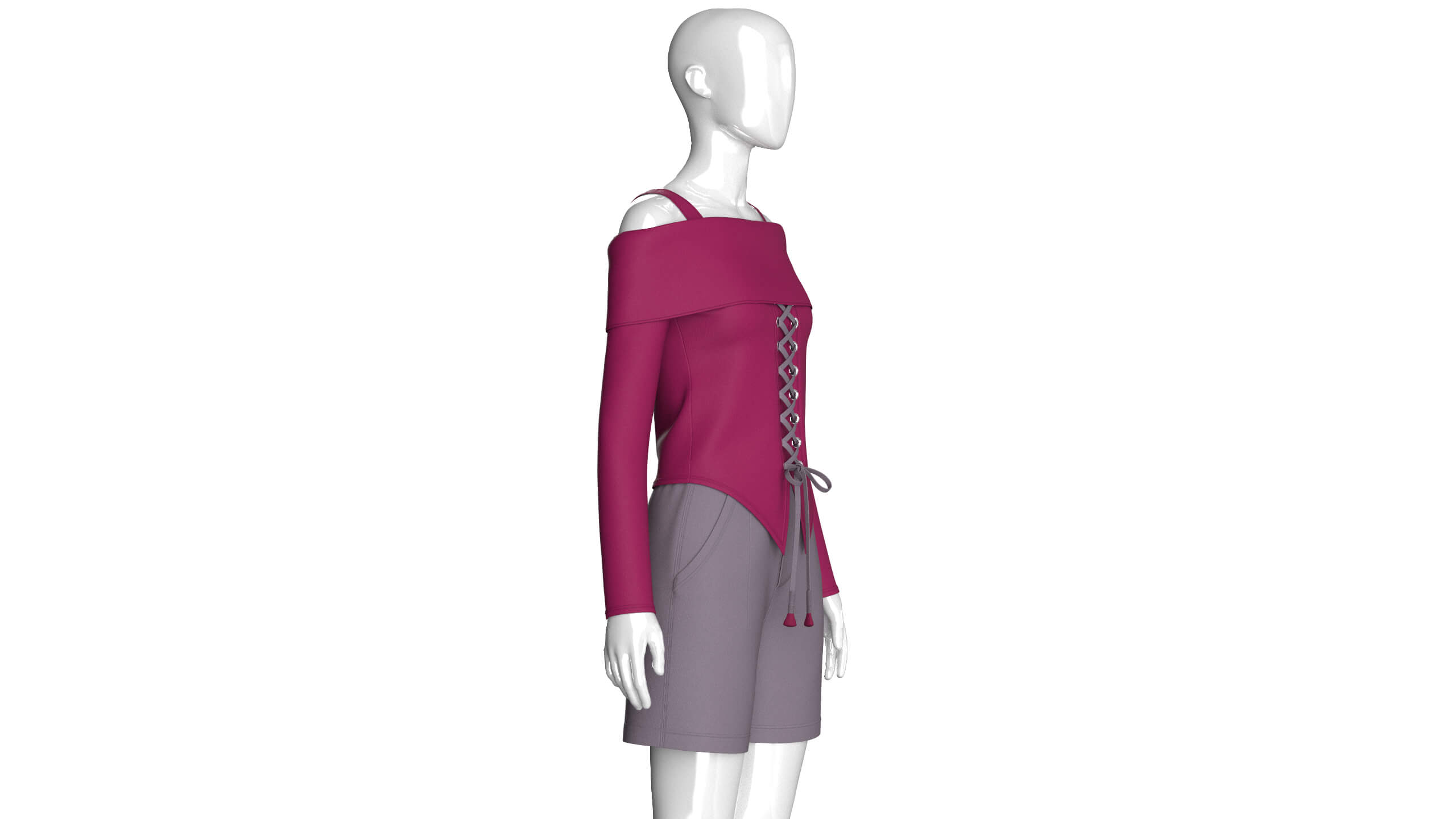Girls Off Shoulder Lace-Up Top with Shorts 3D Model