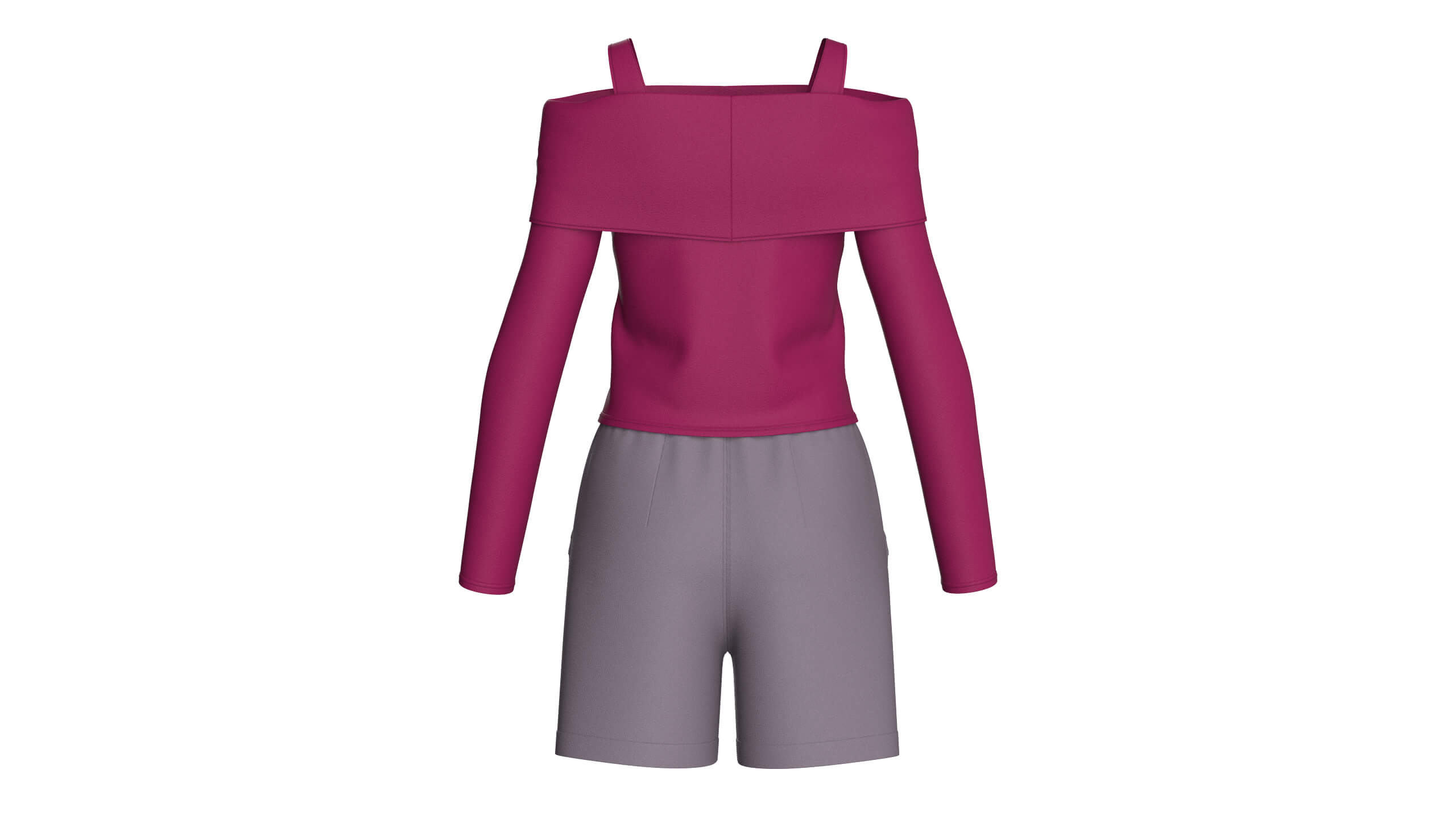 Girls Off Shoulder Lace-Up Top with Shorts 3D Model