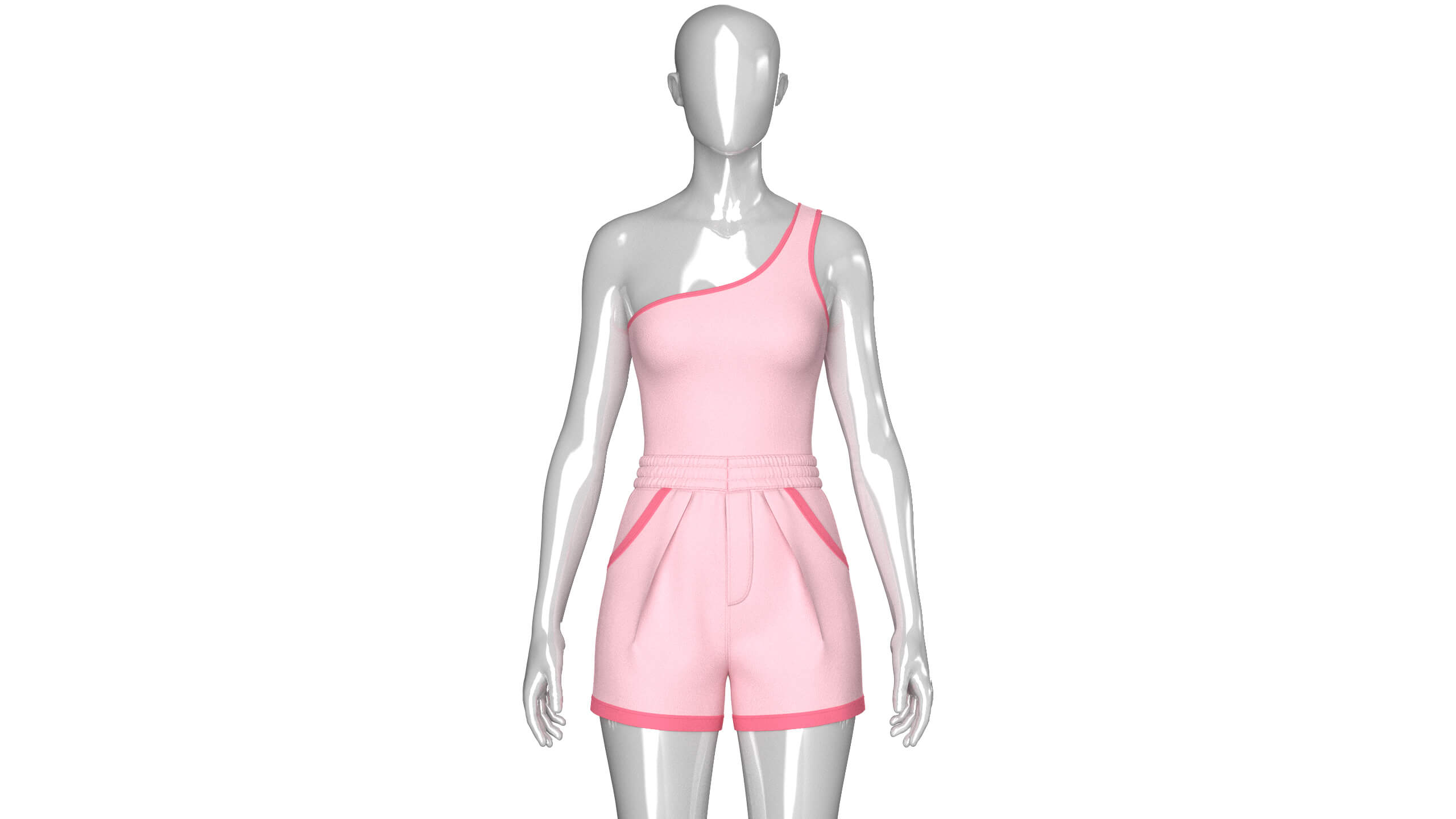 Girls One Shoulder Sleeveless Suit 3D Model