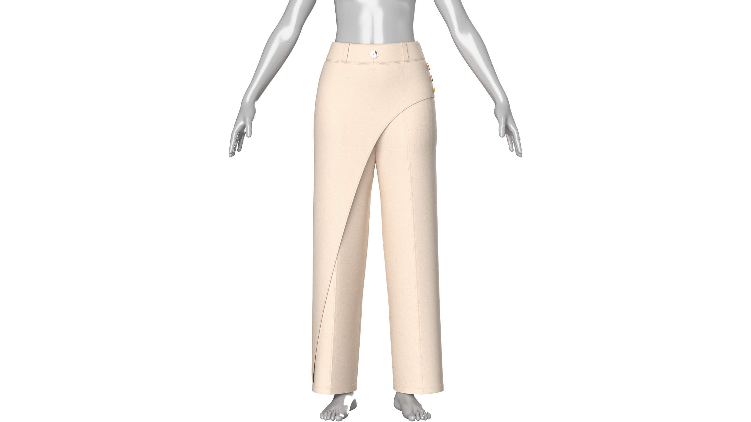 Girls Overlapping Skirt Trouser with Side Buttons 3D Model