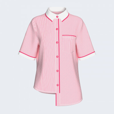 Girls Pink Striped Button-Up Shirt with Pocket