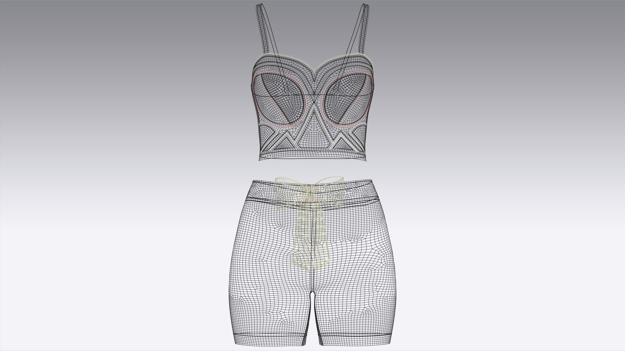 Girls Piping Crop Top with Shorts Outfit 3D Model
