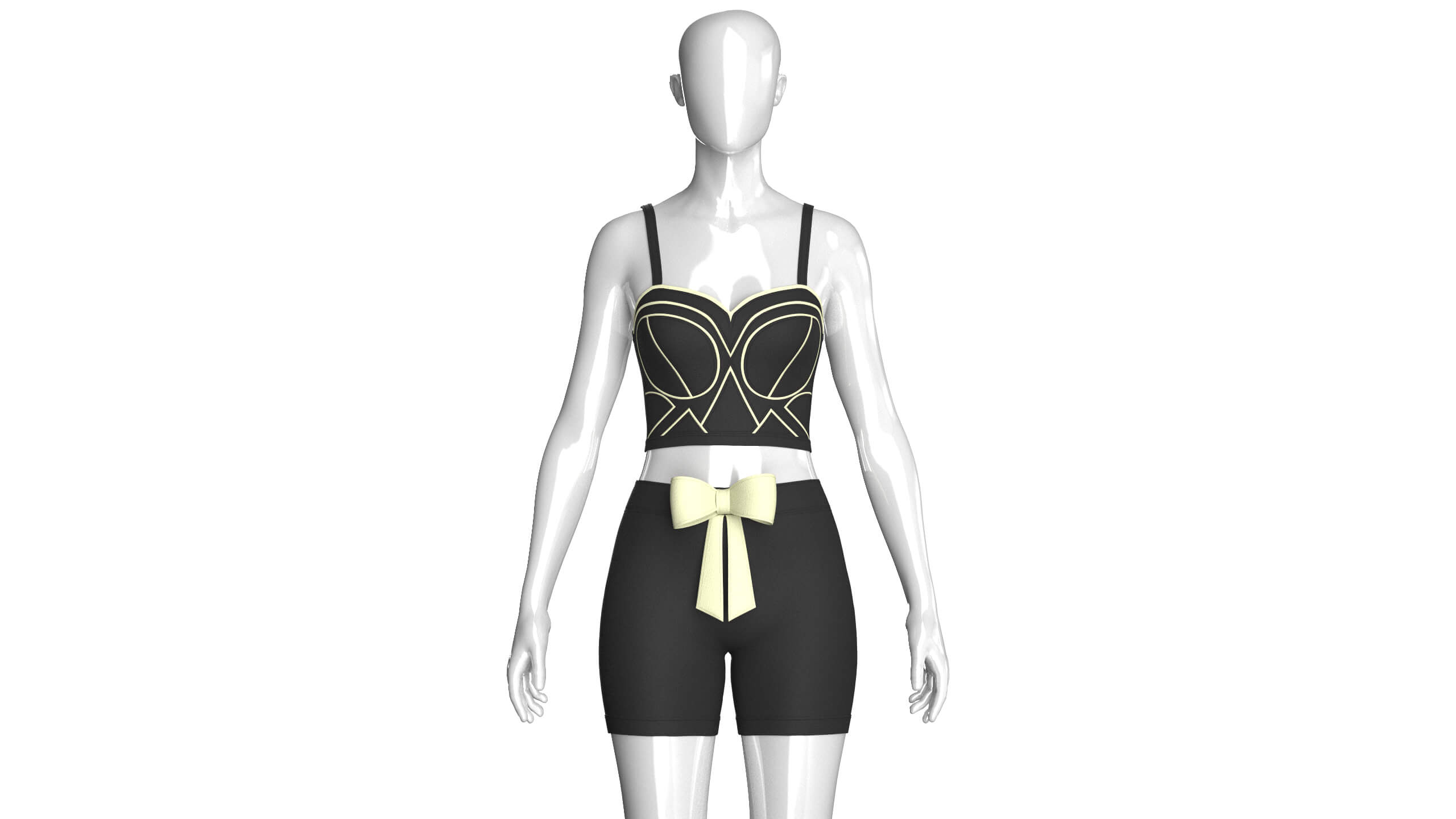 Girls Piping Crop Top with Shorts Outfit 3D Model