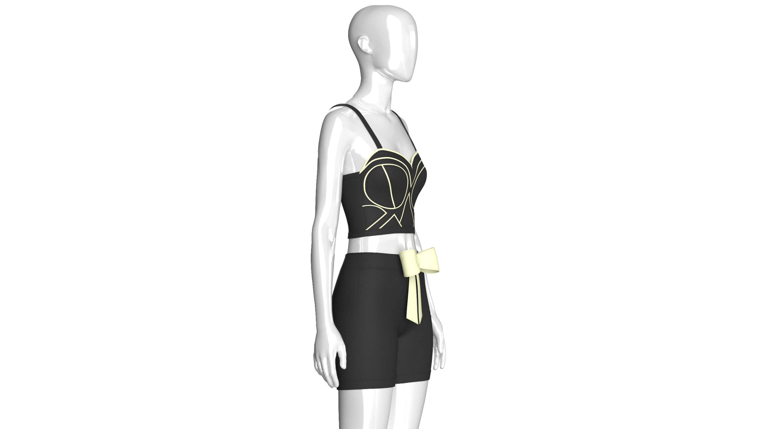 Girls Piping Crop Top with Shorts Outfit 3D Model