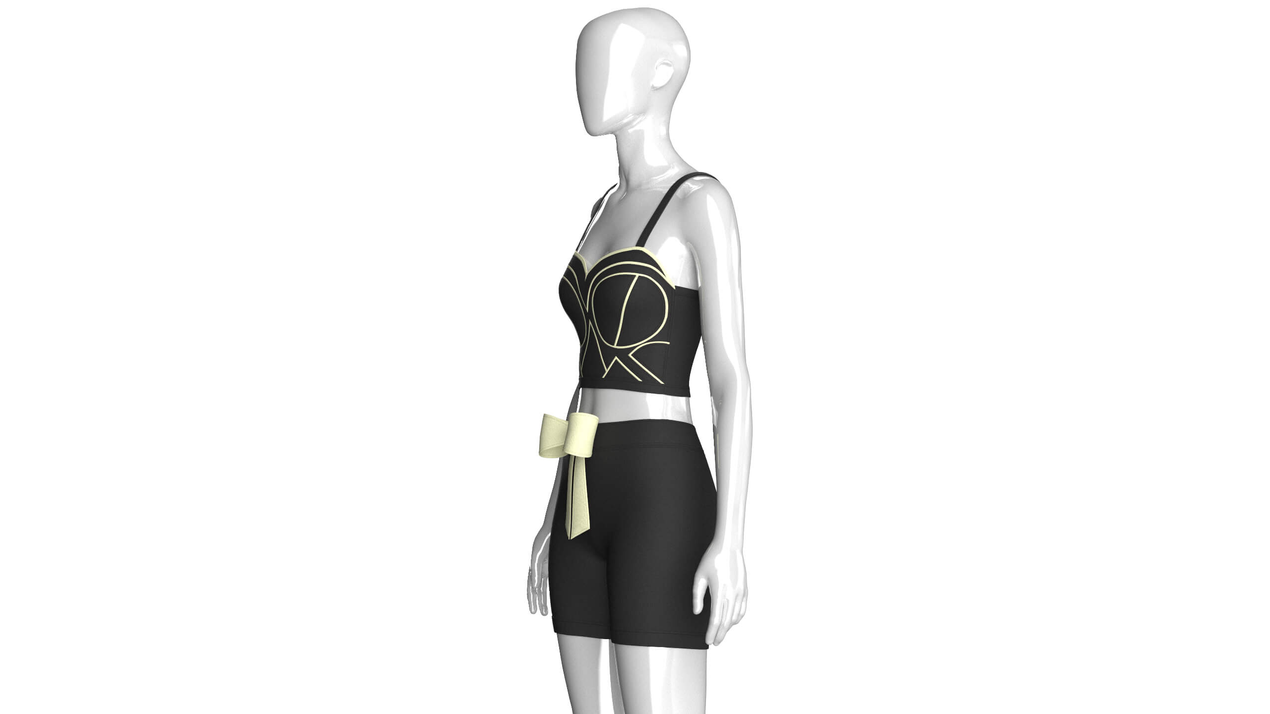 Girls Piping Crop Top with Shorts Outfit 3D Model