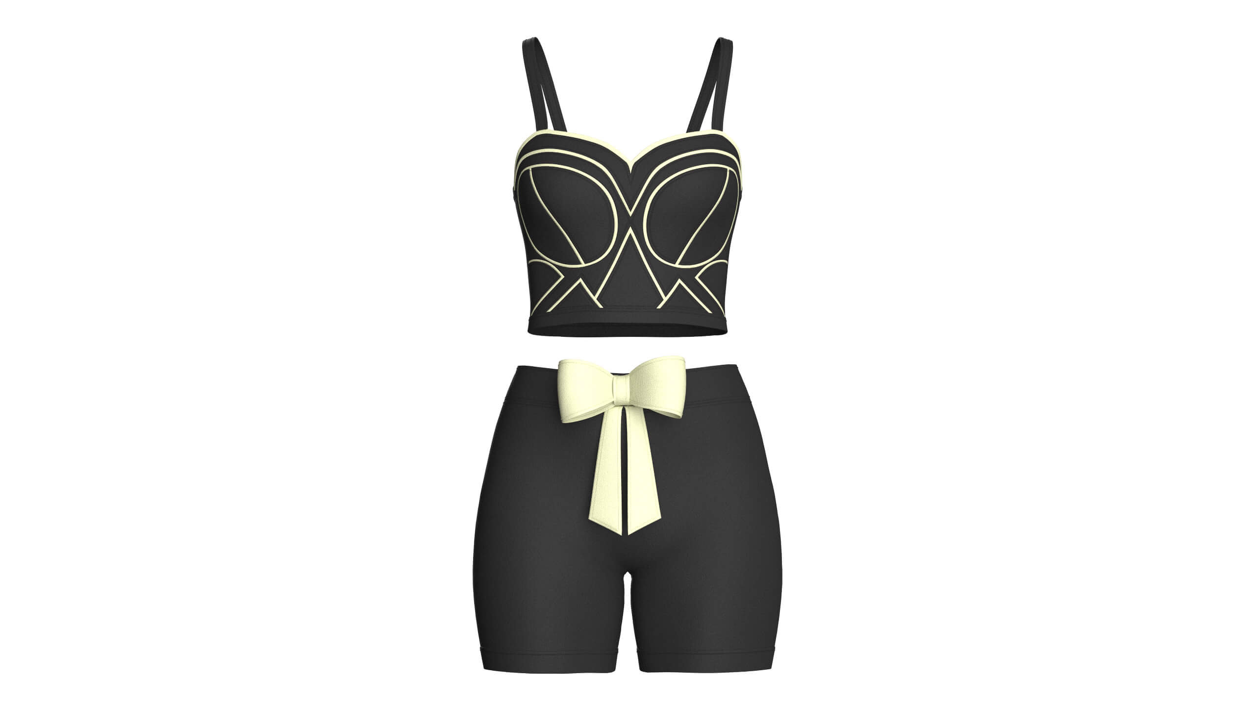 Girls Piping Crop Top with Shorts Outfit 3D Model
