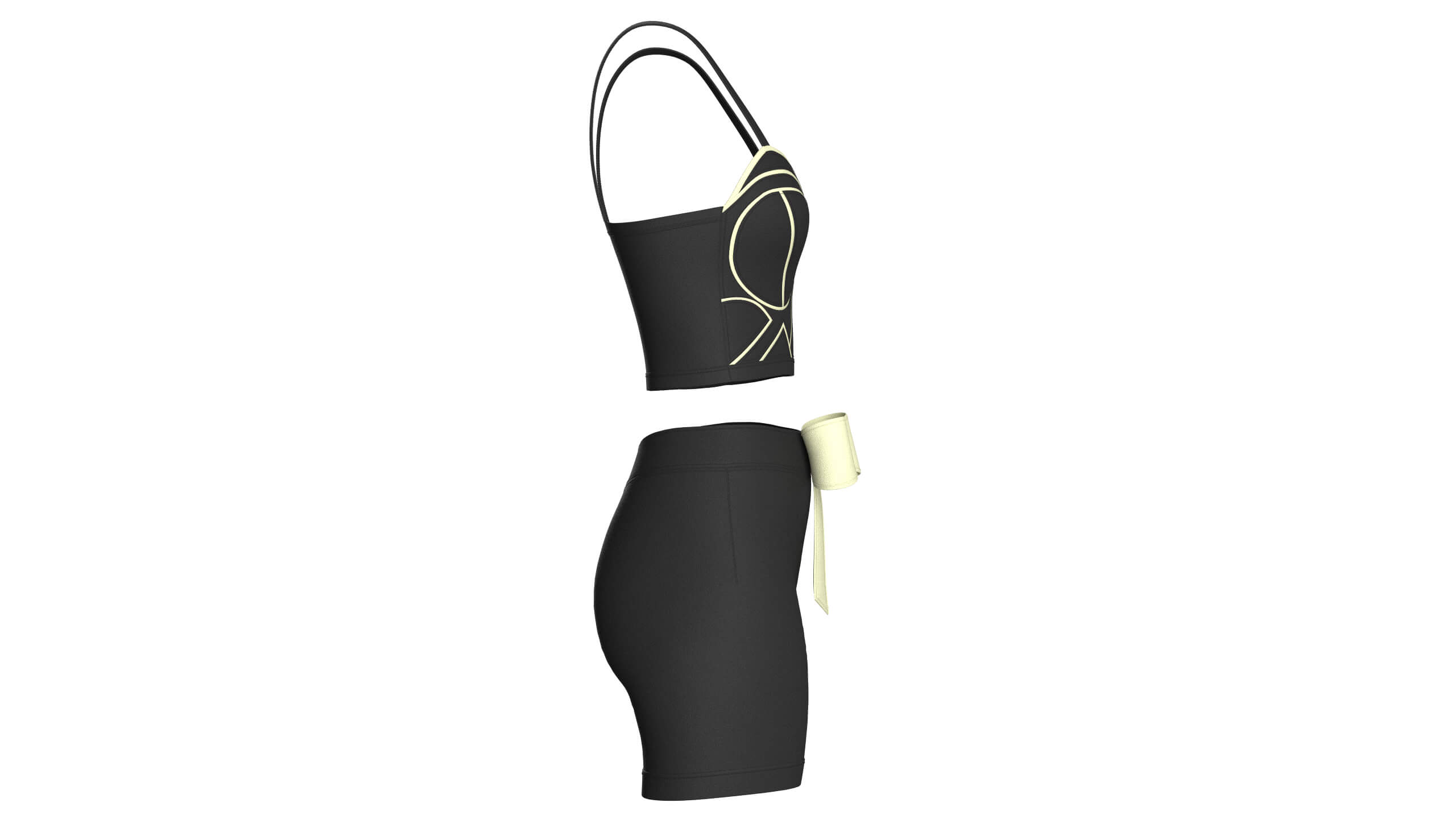 Girls Piping Crop Top with Shorts Outfit 3D Model