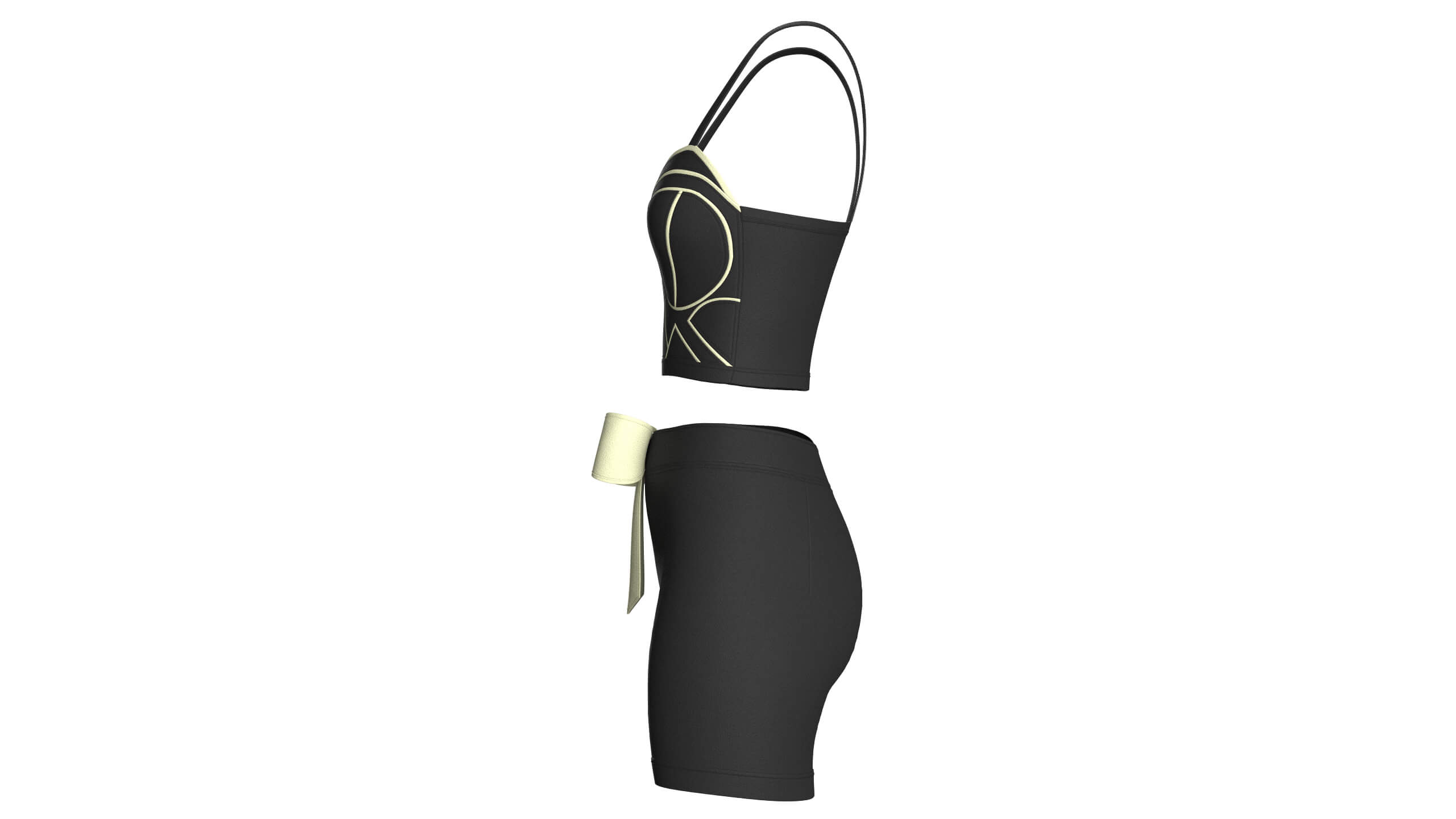 Girls Piping Crop Top with Shorts Outfit 3D Model