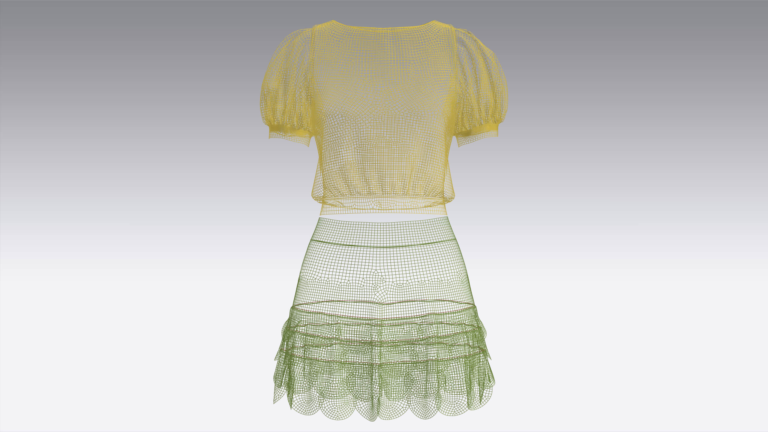 Girls Puff Sleeve Crop Top with Mini Skirt 3D Model